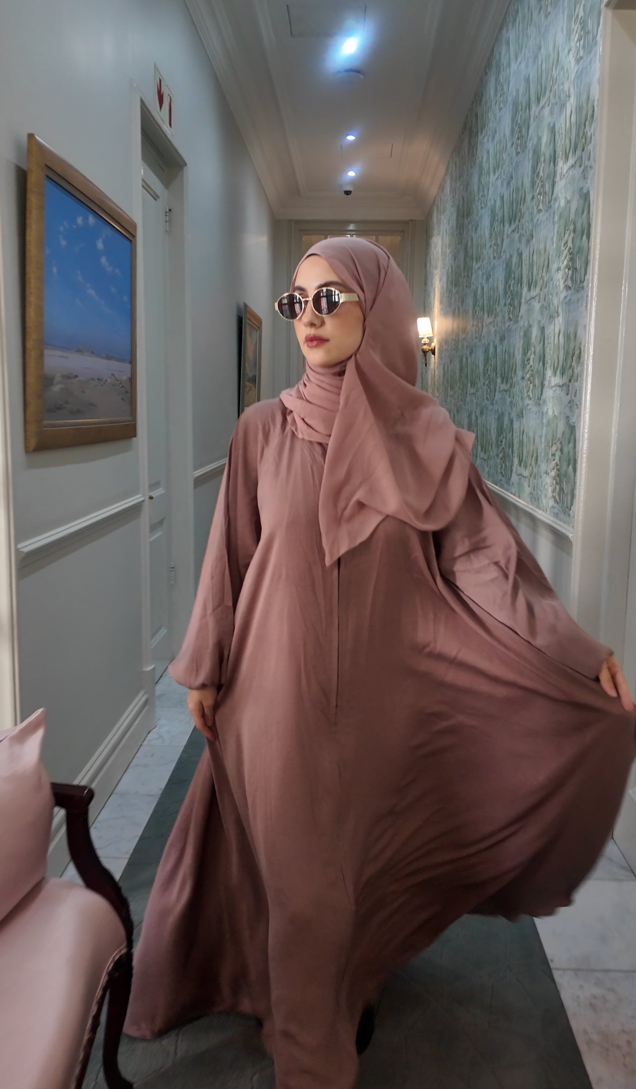 Latte flow Abayah with attached hijab