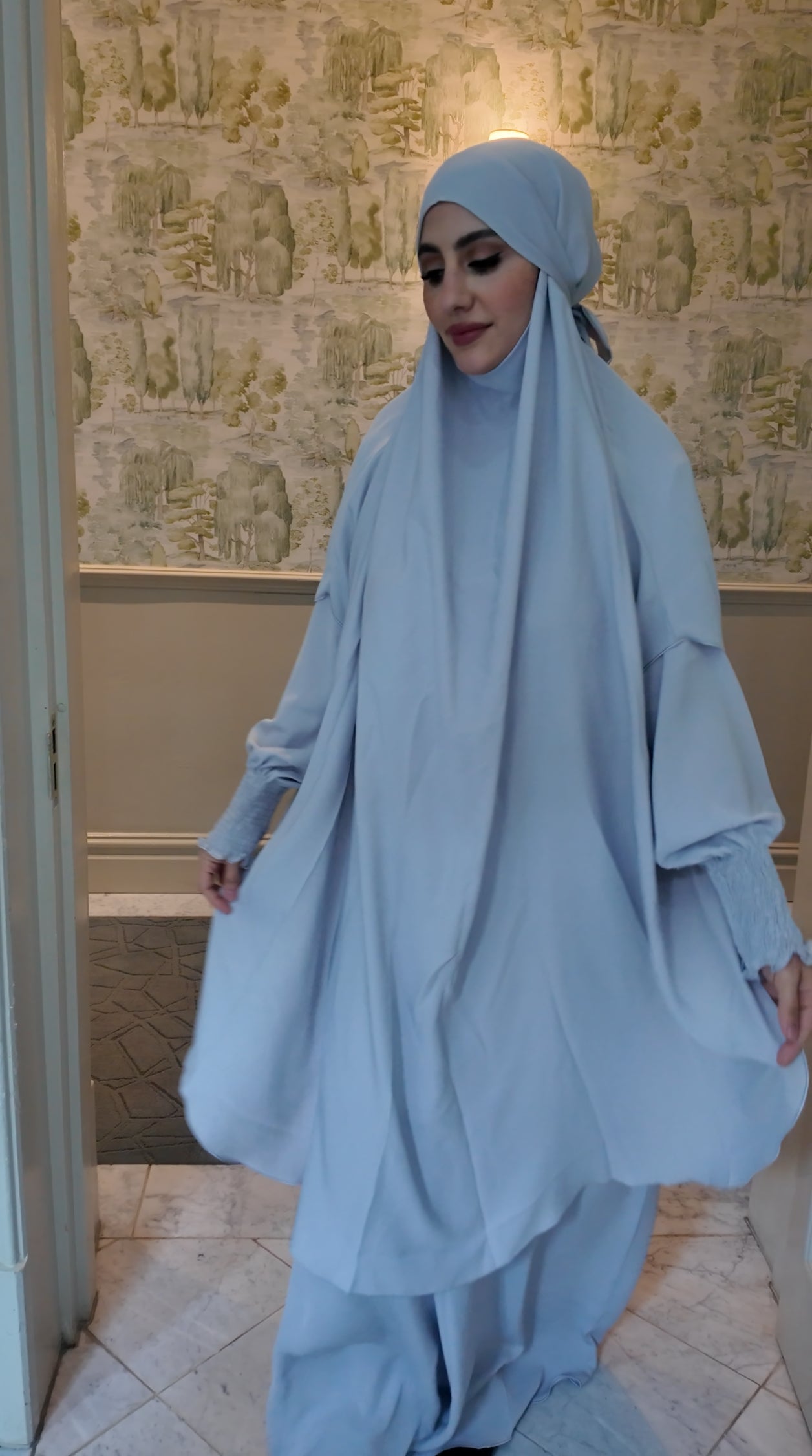 Grayish Blue Nada fabric Jilbab with long sleeve inner