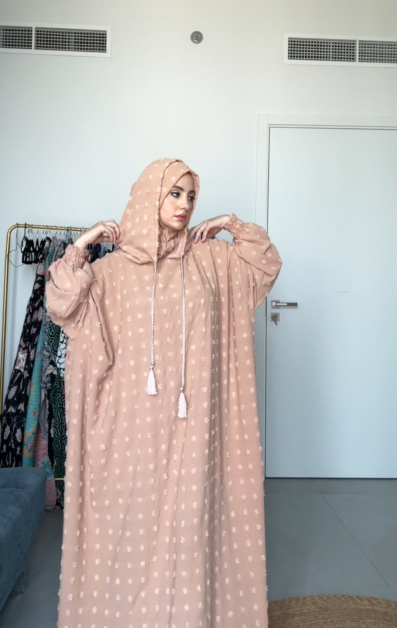 Beige with big dots burqa