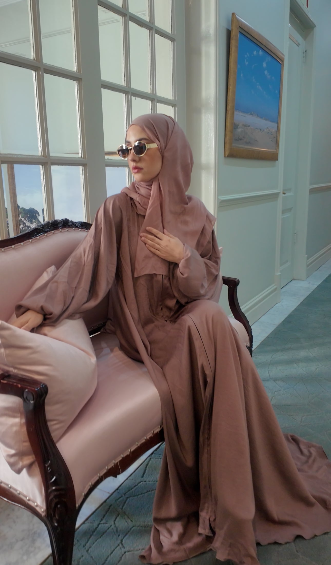 Latte flow Abayah with attached hijab