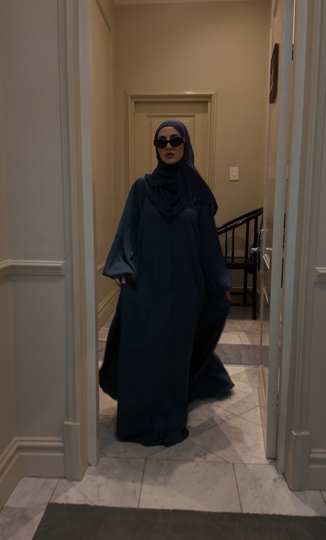 Yale blue flow Abayah with attached hijab