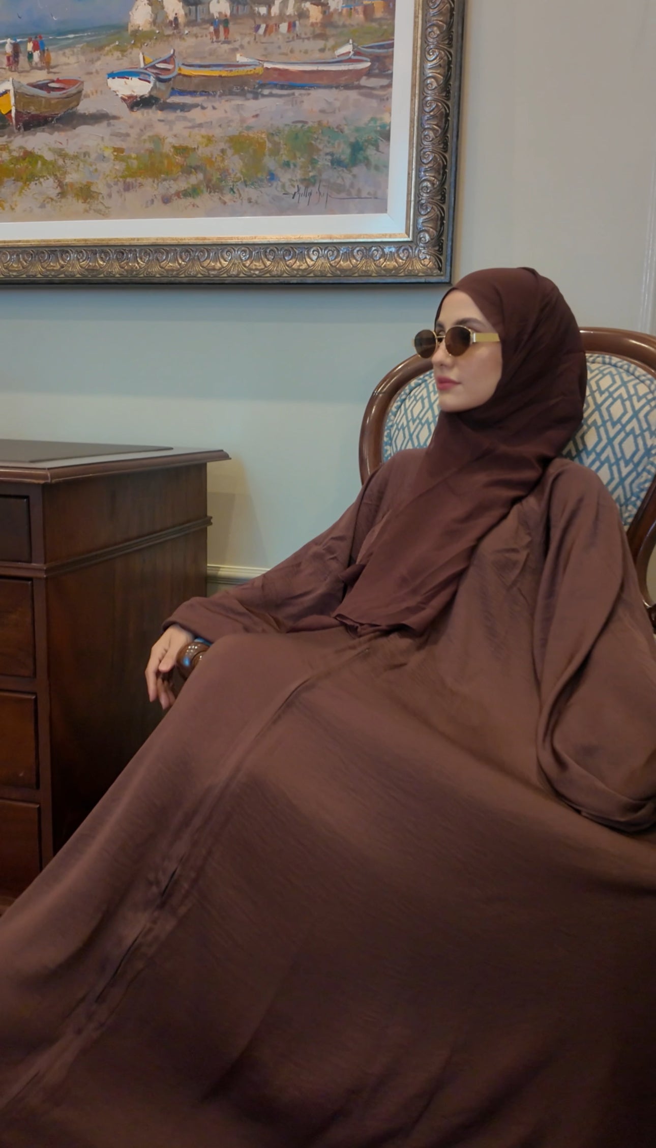 Chestnut Brown flow Abayah with attached hijab