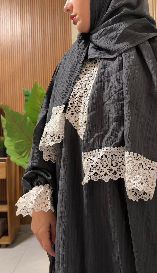 Gray burqa with white lace