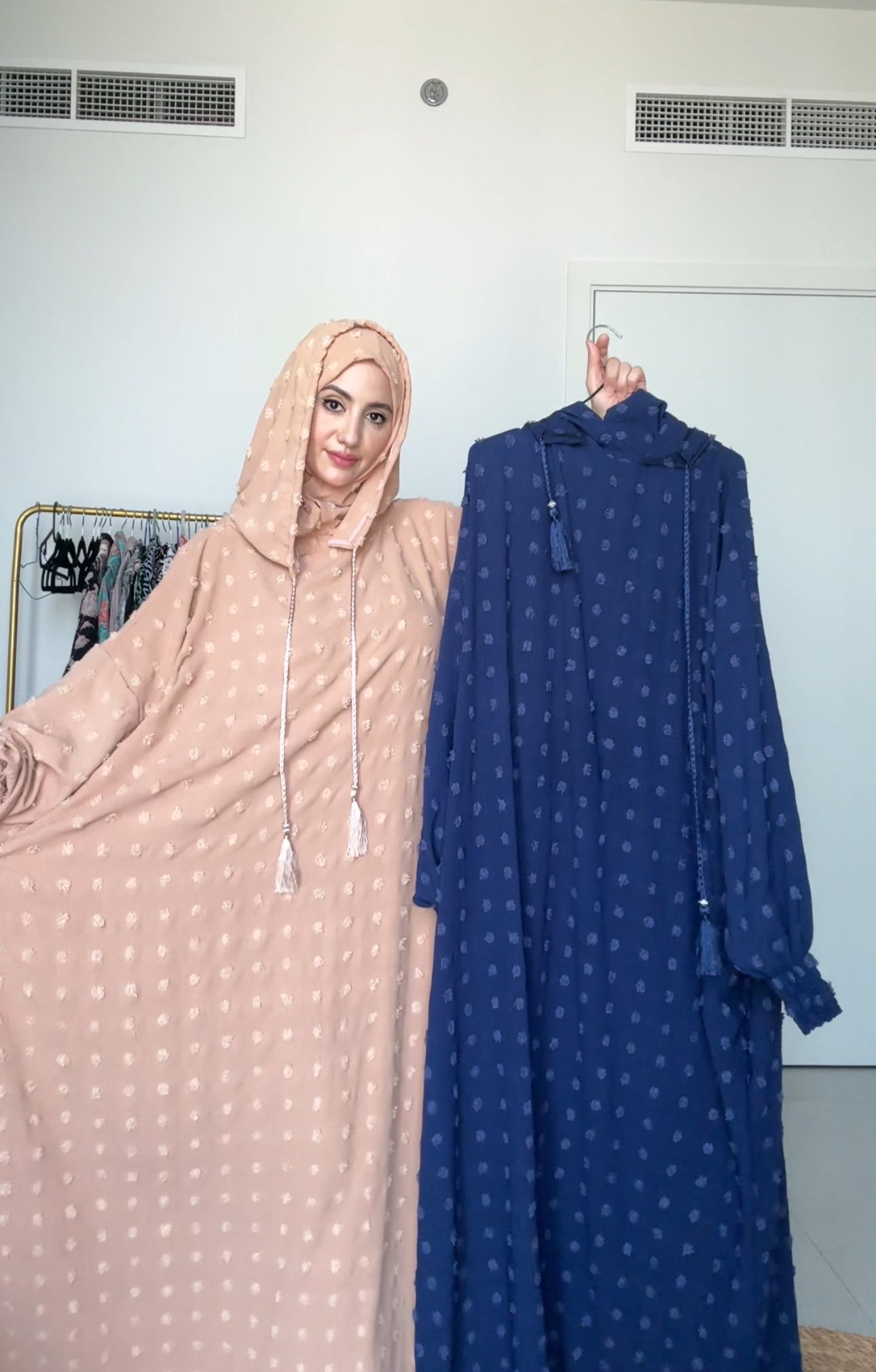 Beige with big dots burqa