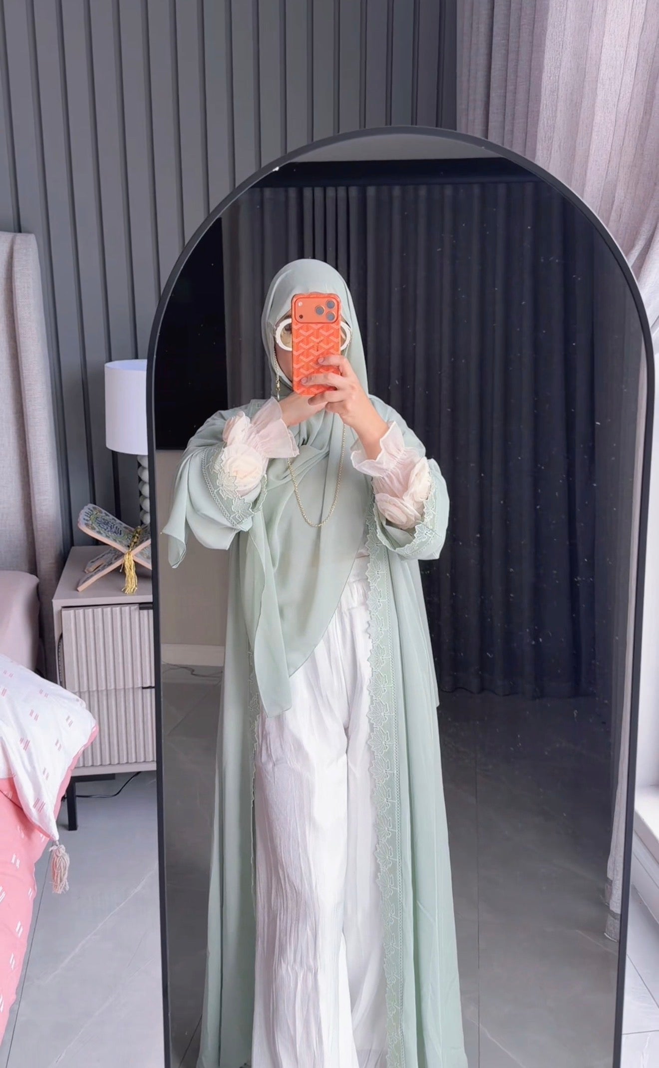 Green Lace Abayah with Inner and Belt