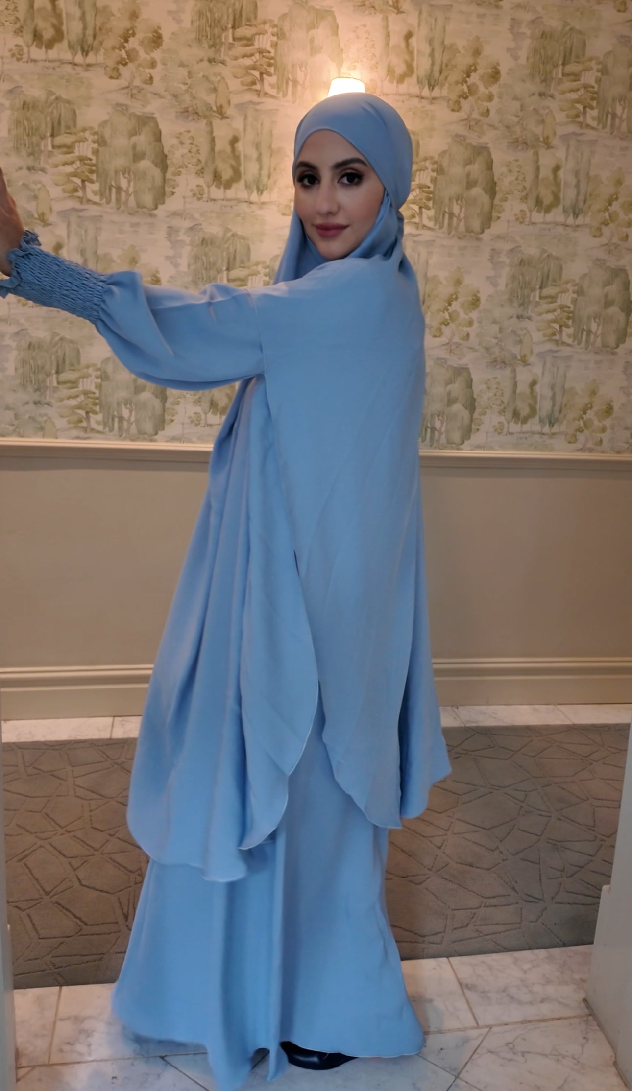 Grayish Blue Nada fabric Jilbab with long sleeve inner