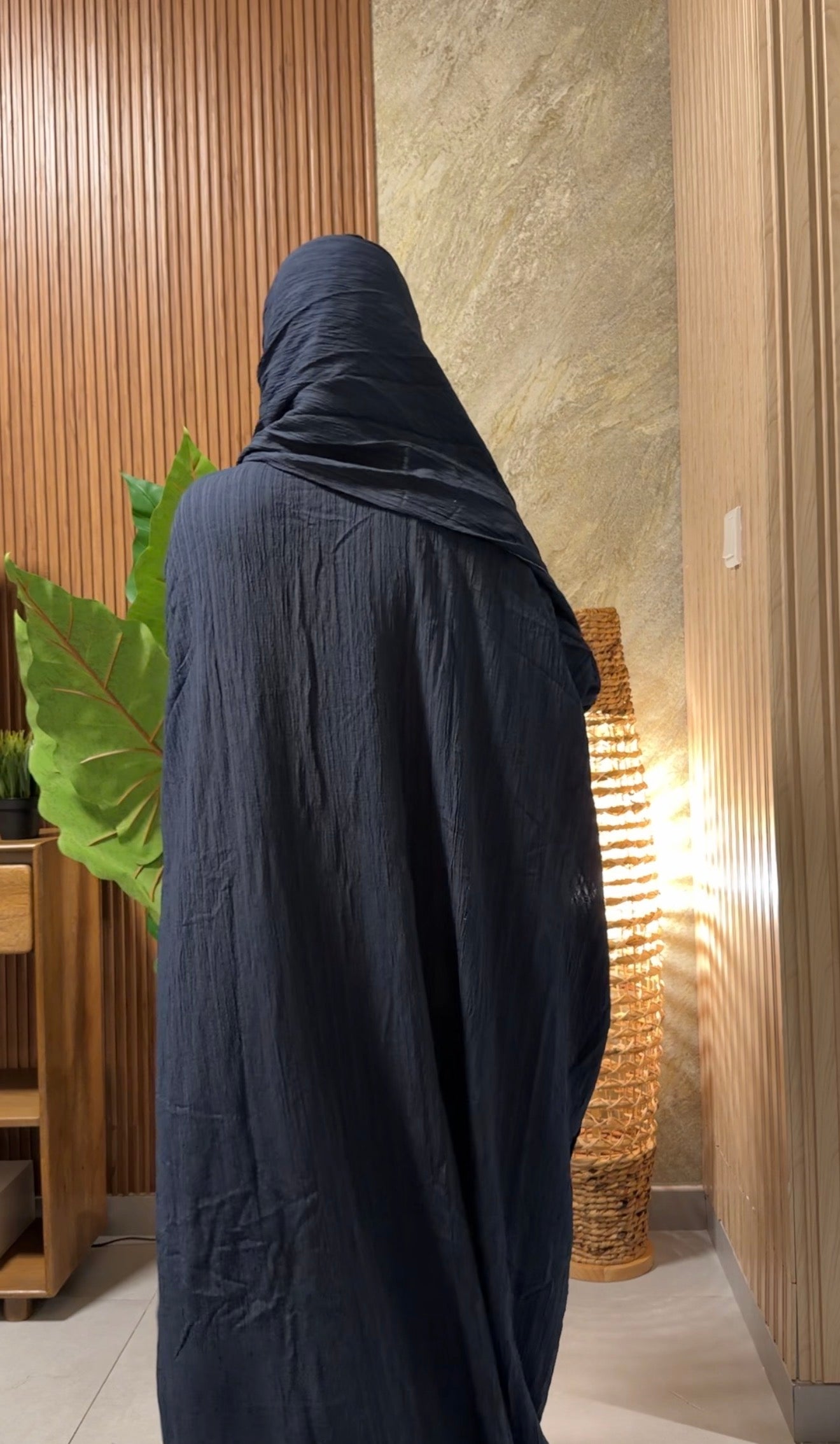 Navy burqa with white lace