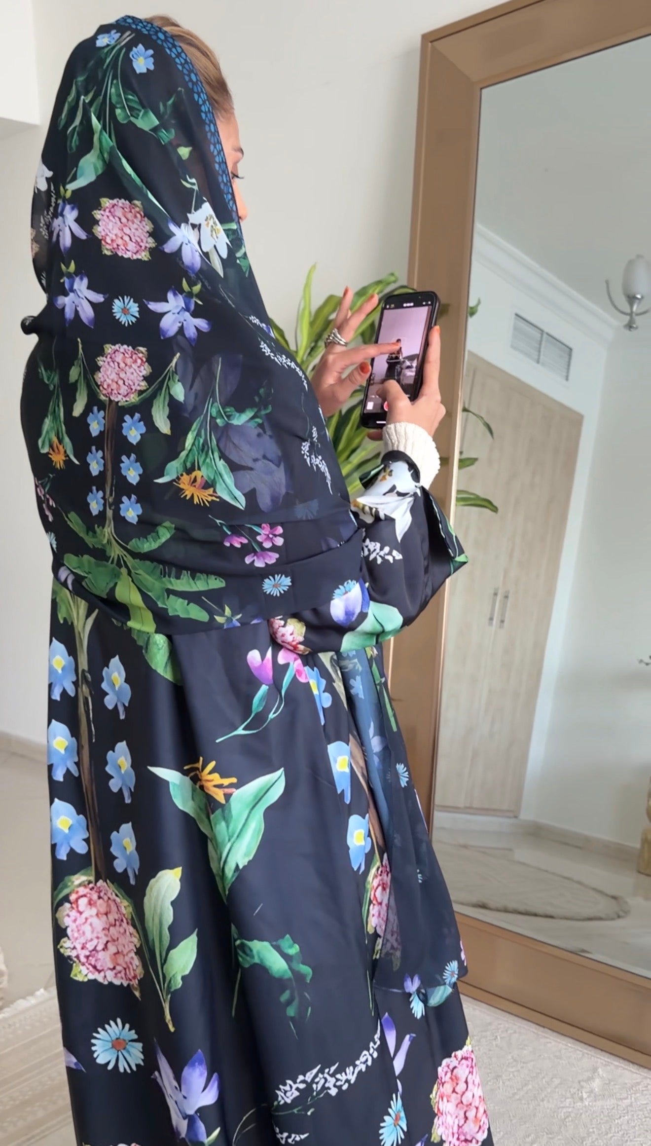 Black Floral Abayah