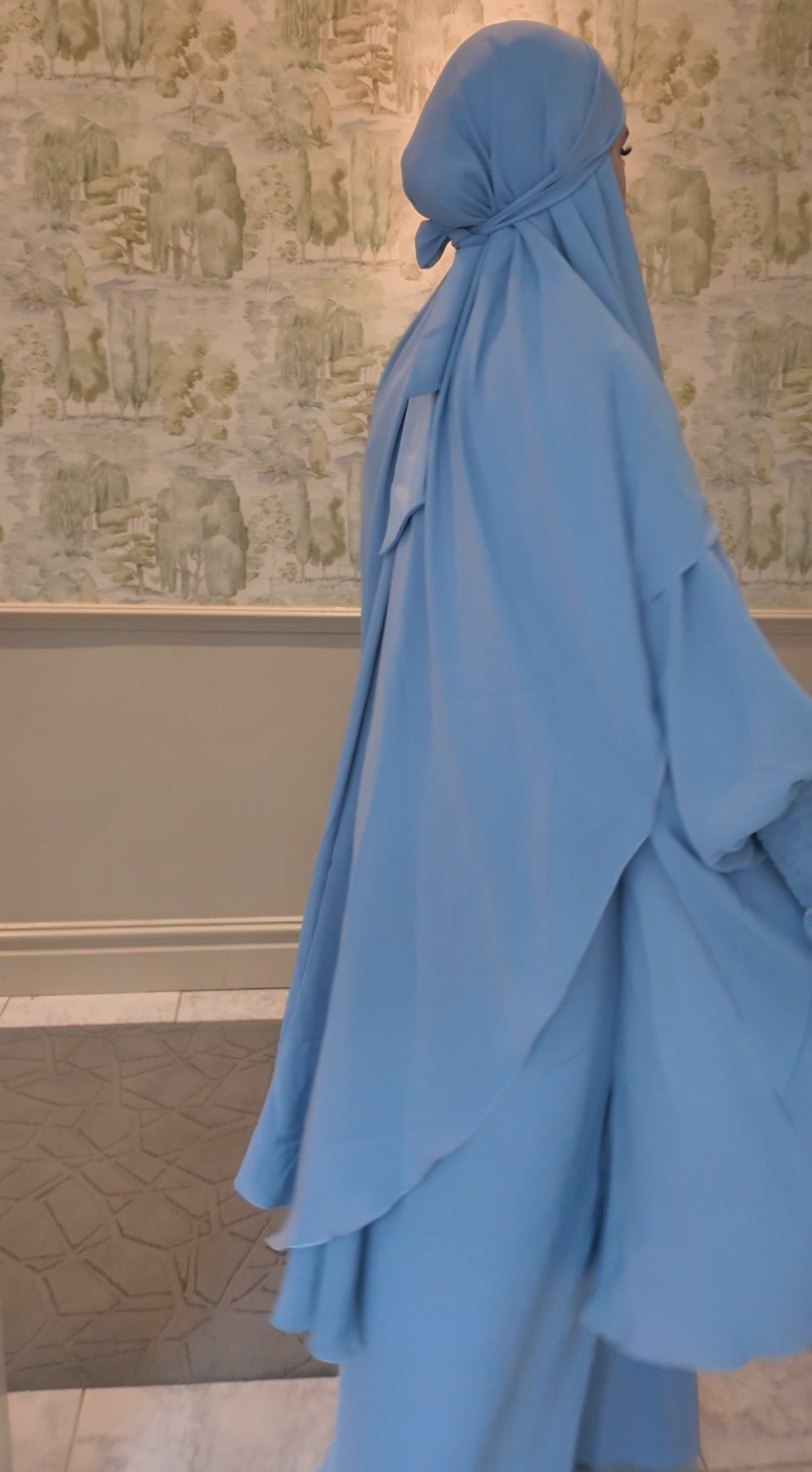 Grayish Blue Nada fabric Jilbab with long sleeve inner