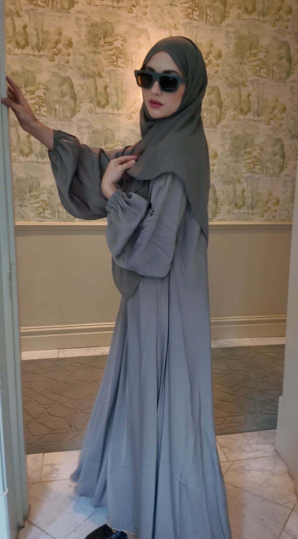 Mocha flow Abayah with attached hijab