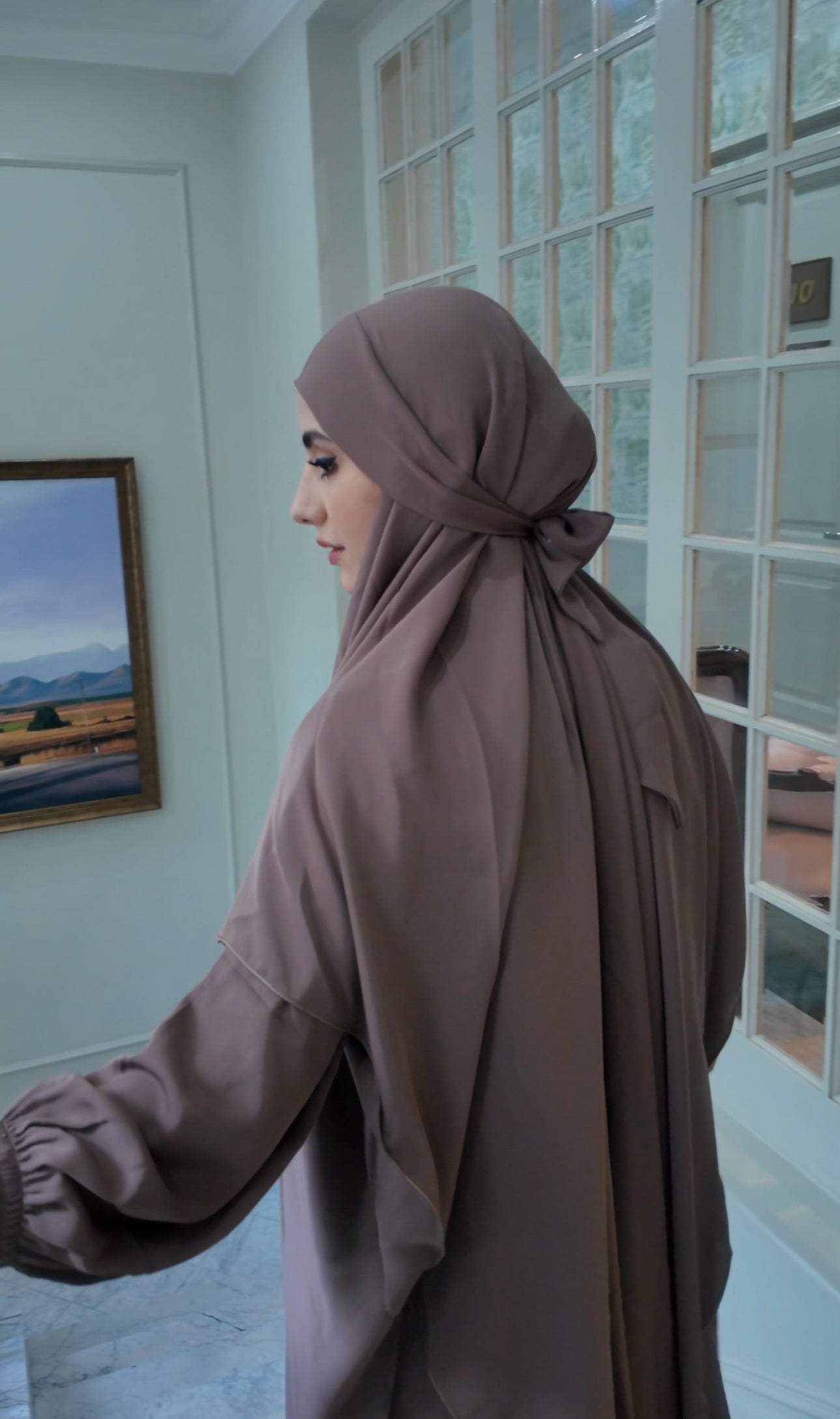 Light Brown Nada fabric Jilbab with long sleeve inner