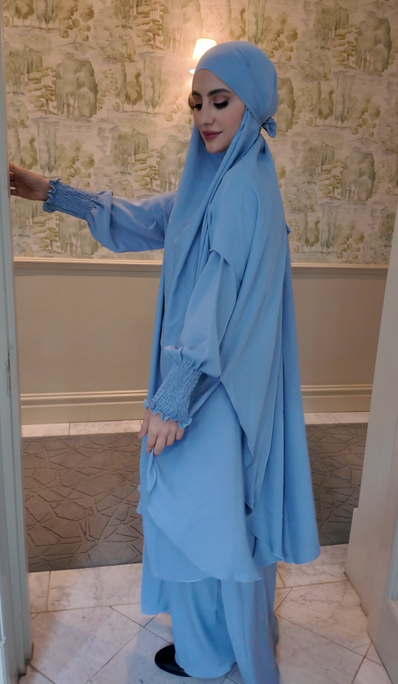 Grayish Blue Nada fabric Jilbab with long sleeve inner