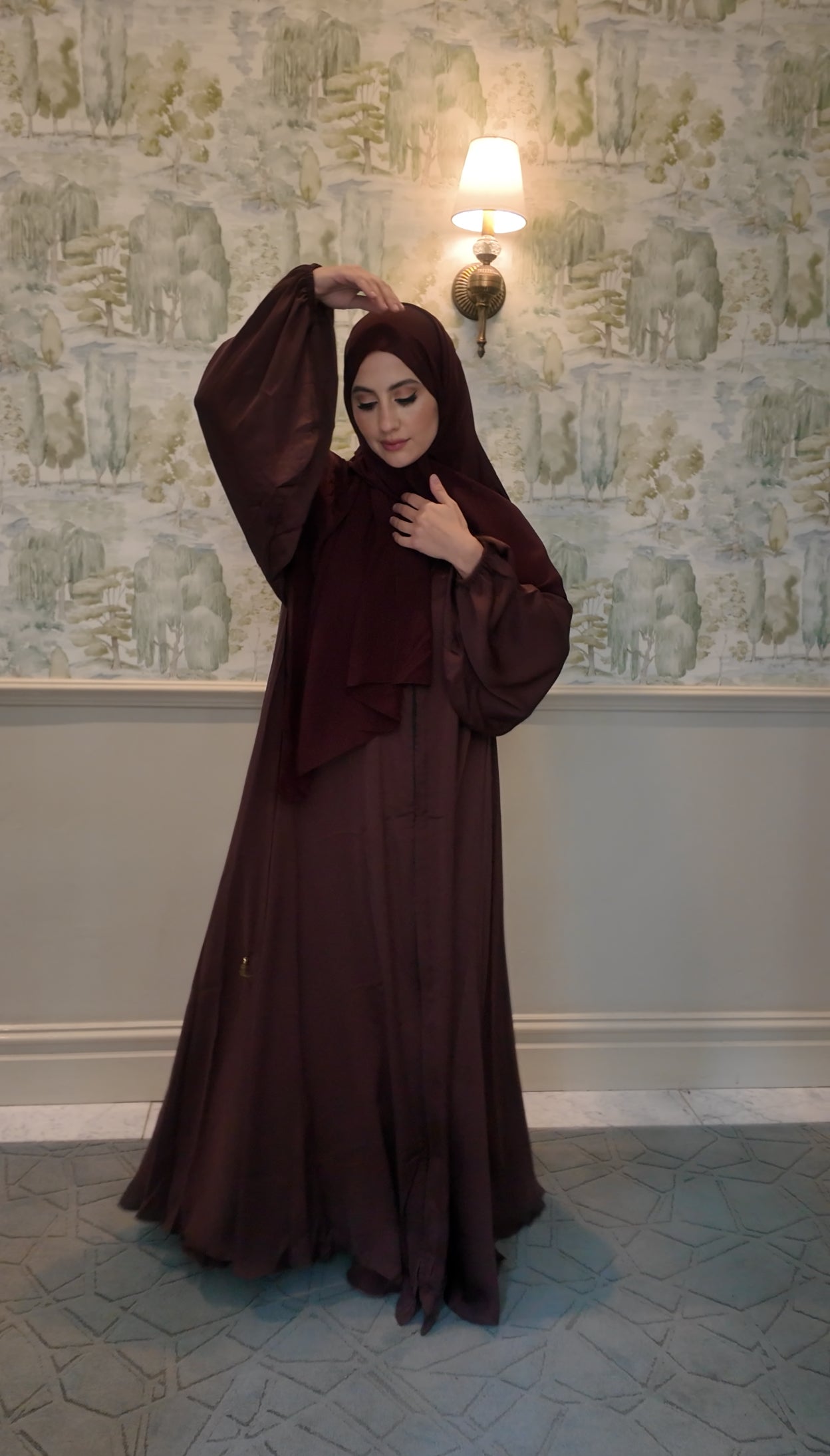 Chestnut Brown flow Abayah with attached hijab