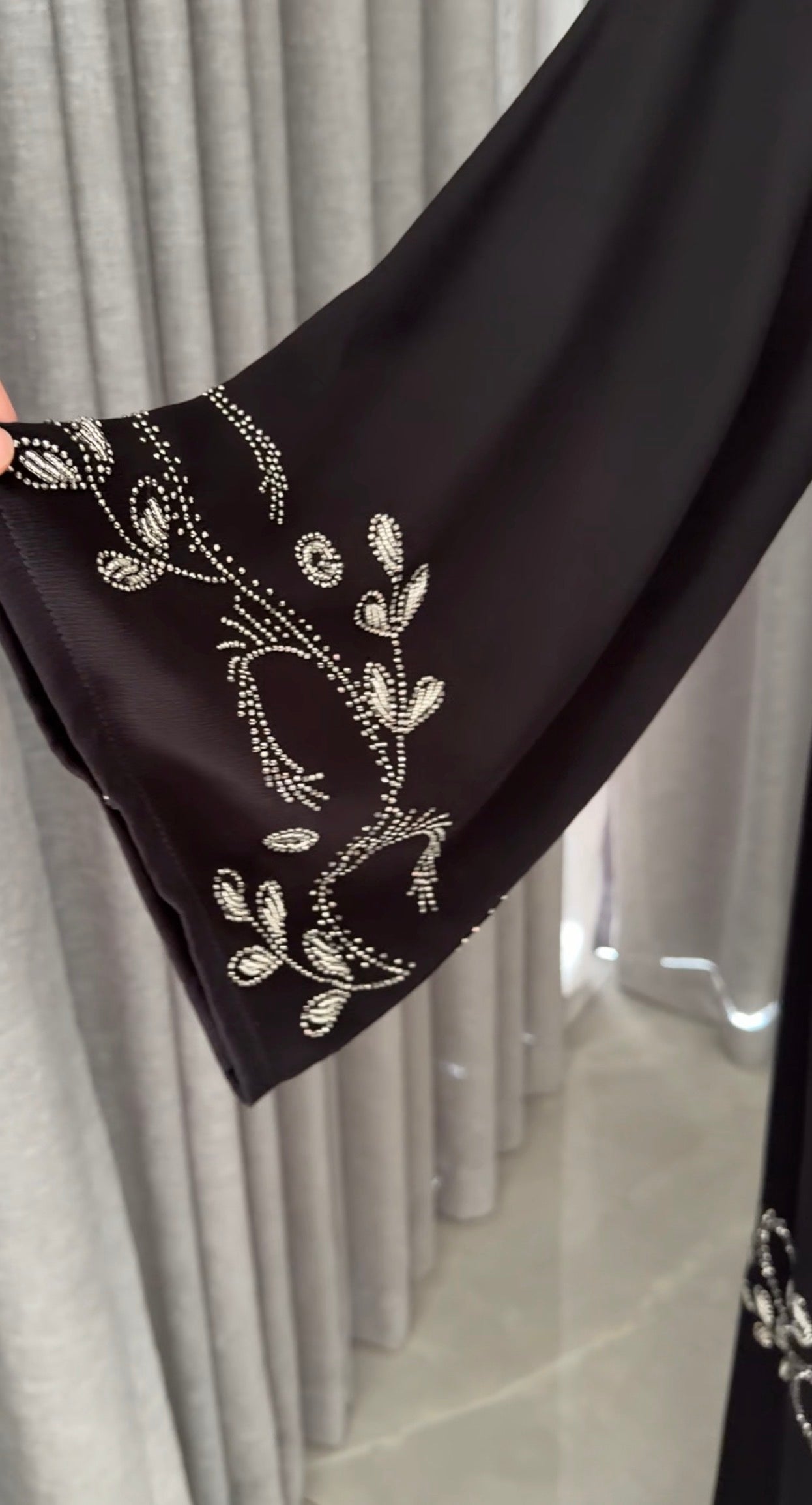 Black abayah with silver beadwork