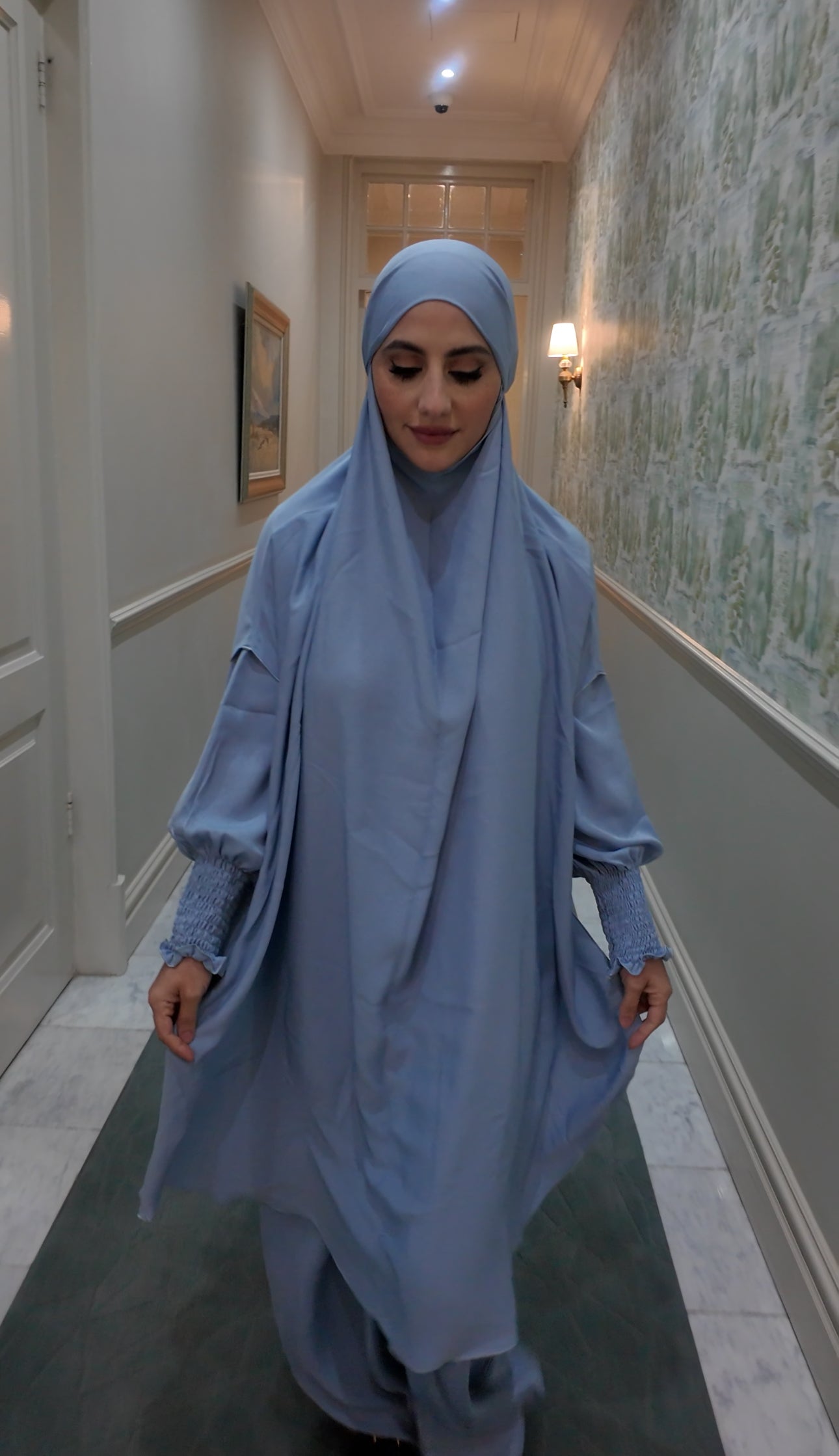 Grayish Blue Nada fabric Jilbab with long sleeve inner