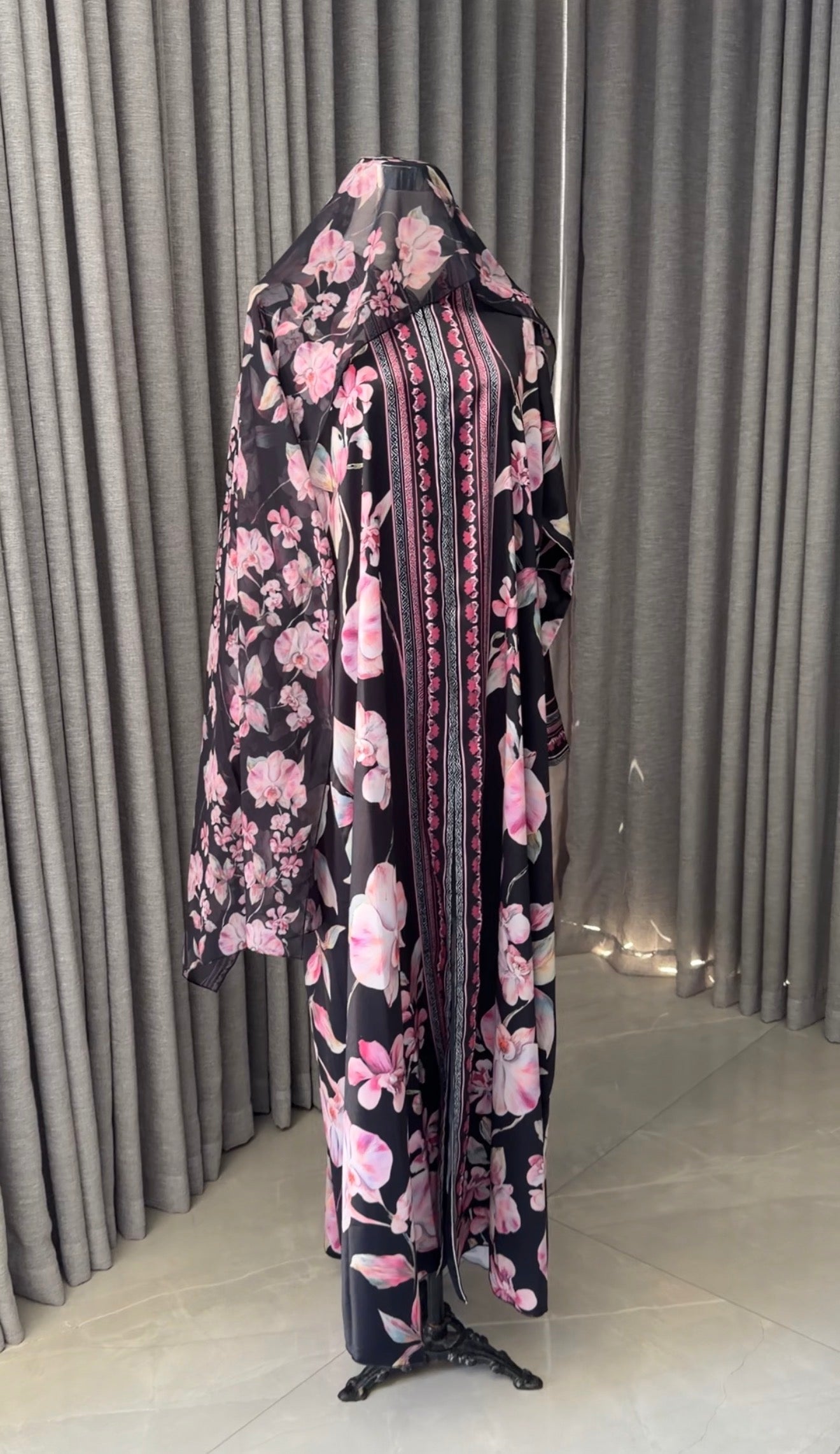 Black and Purple Floral Abayah