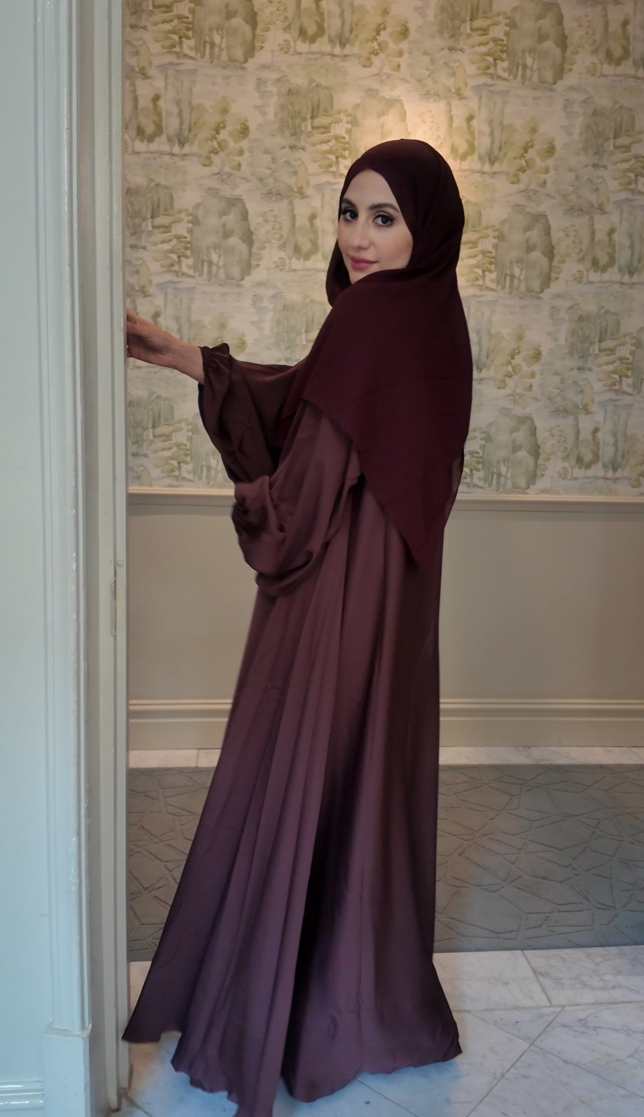 Chestnut Brown flow Abayah with attached hijab
