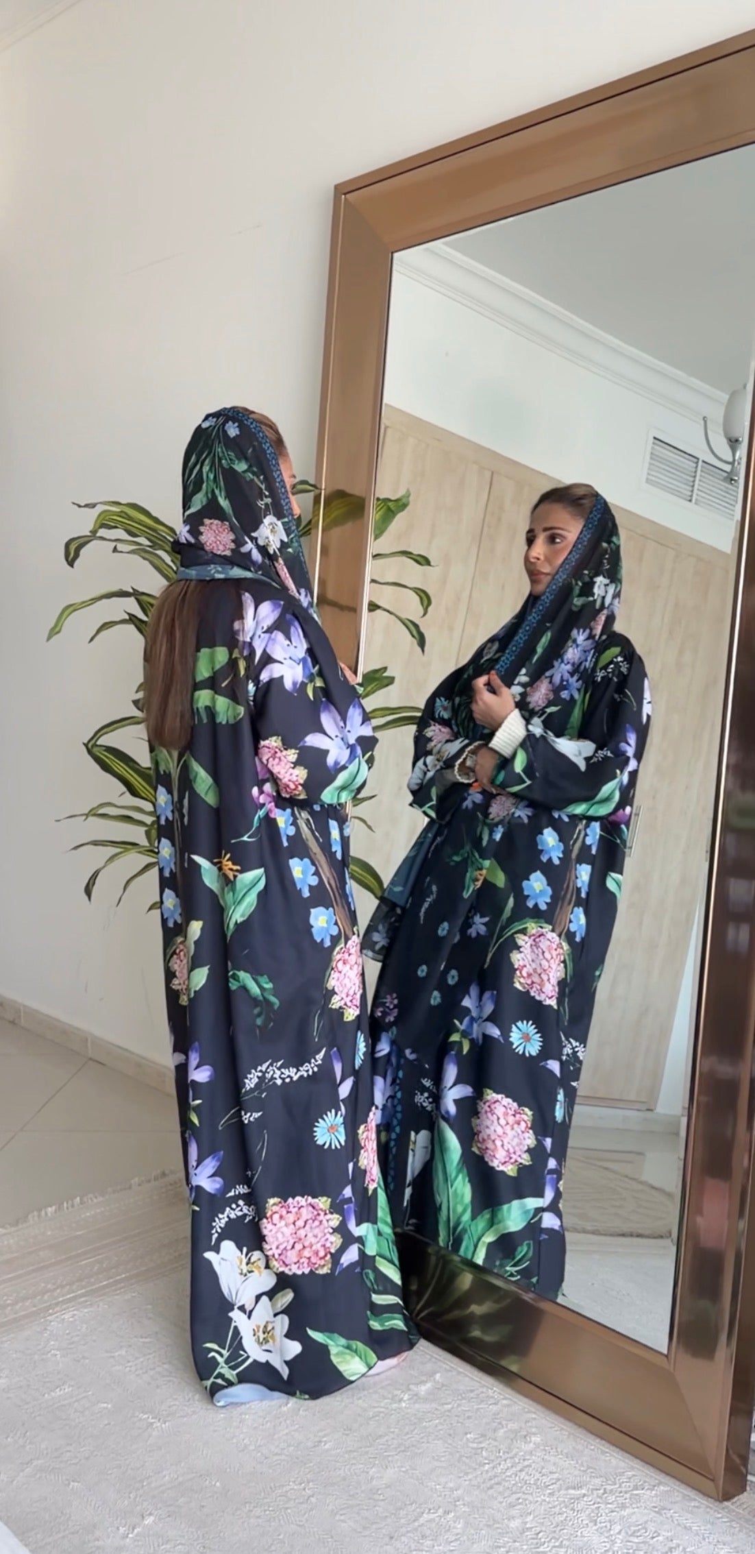 Black Floral Abayah