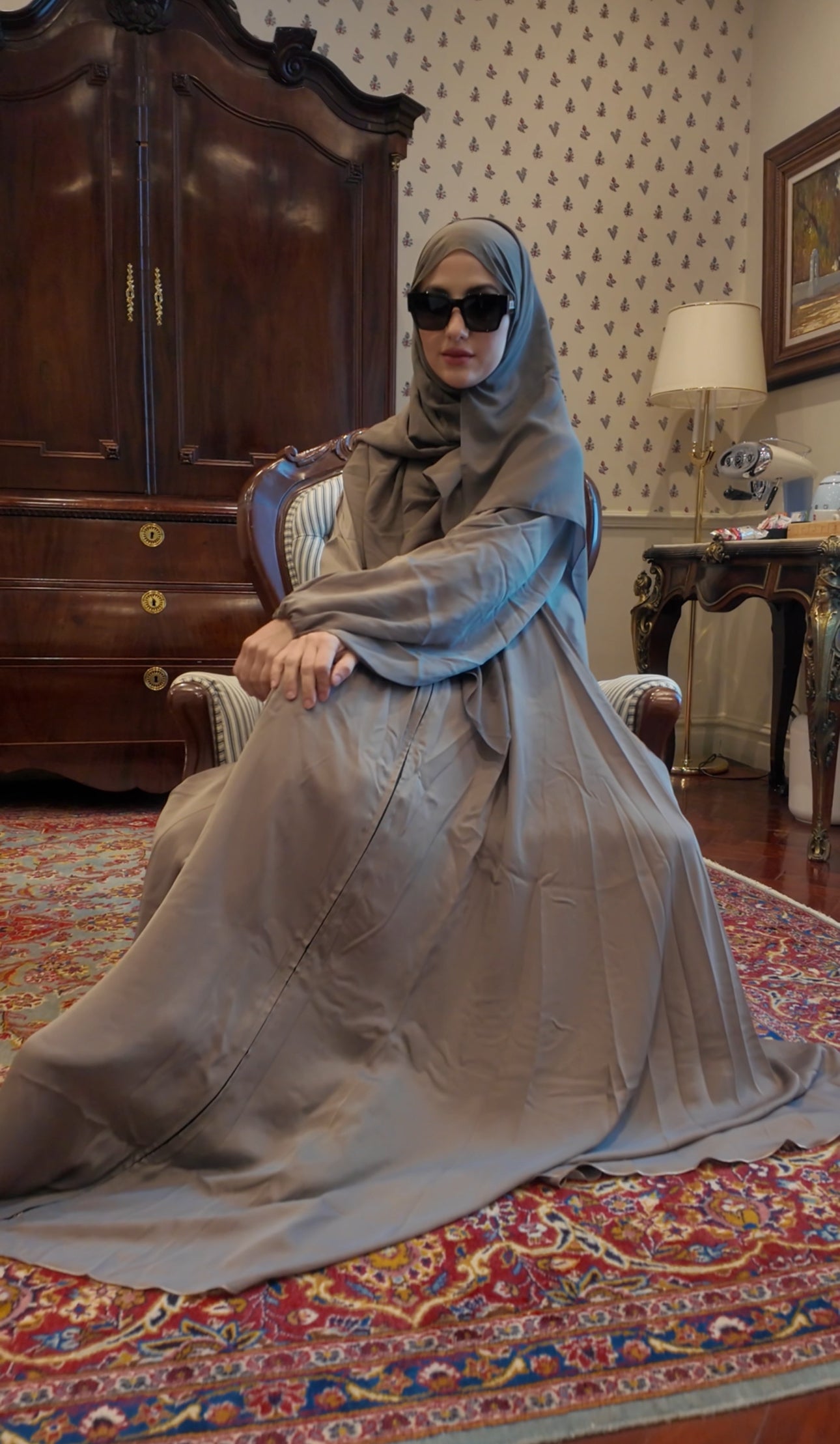 Mocha flow Abayah with attached hijab