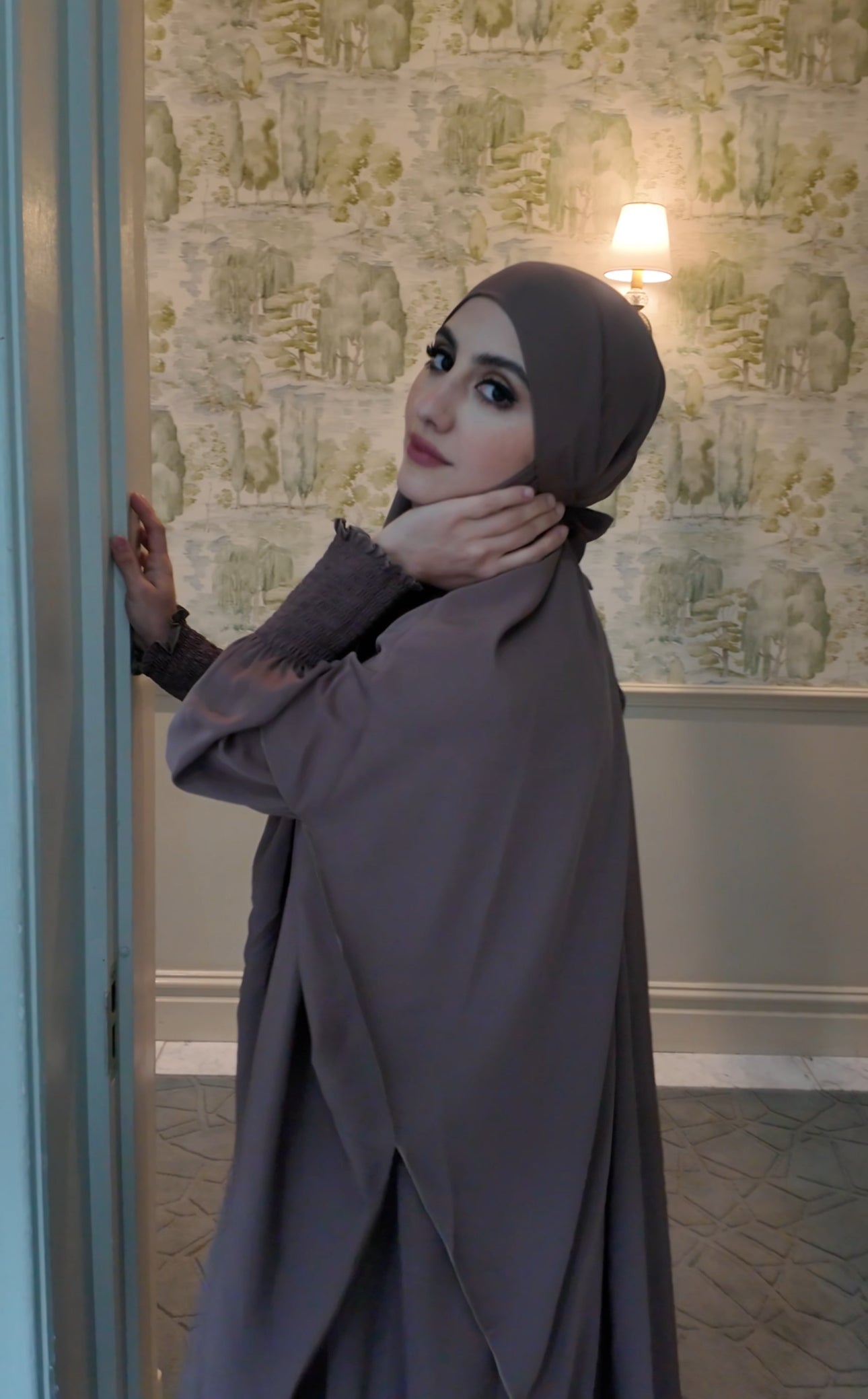 Light Brown Nada fabric Jilbab with long sleeve inner