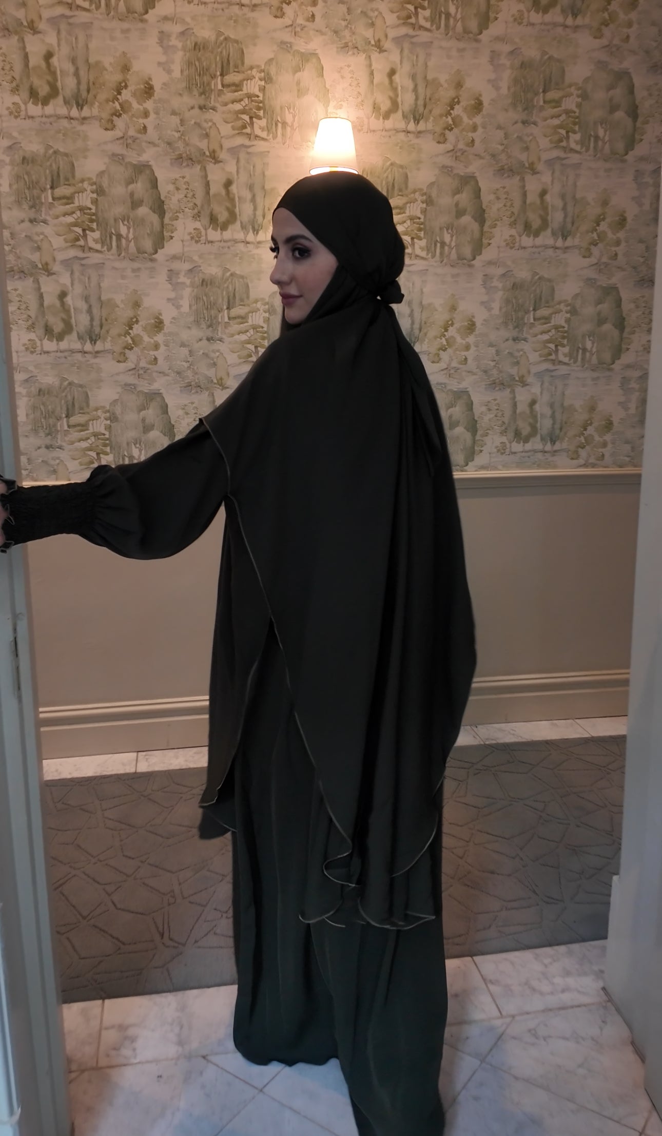 Army Green Nada fabric Jilbab with long sleeve inner