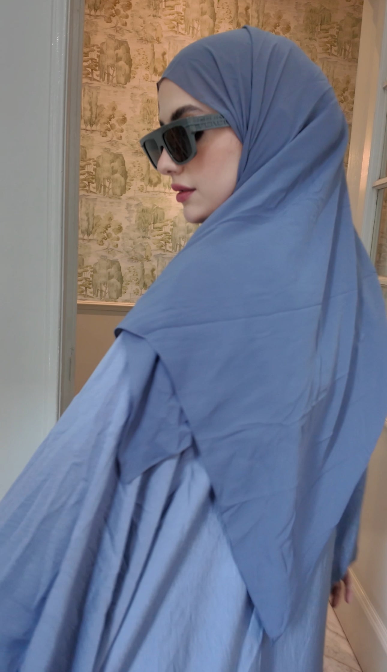 Silver flow Abayah with attached hijab