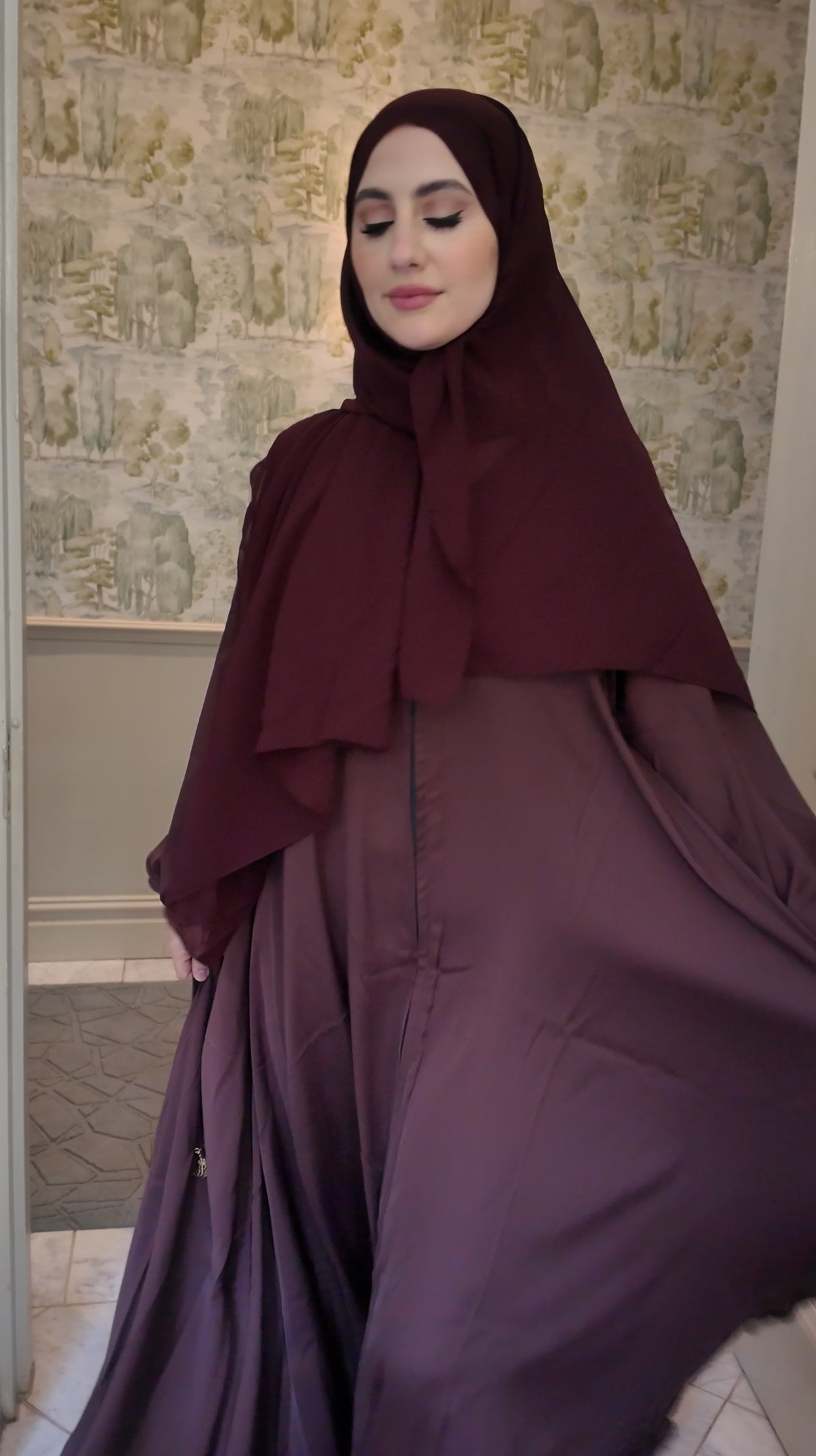 Chestnut Brown flow Abayah with attached hijab