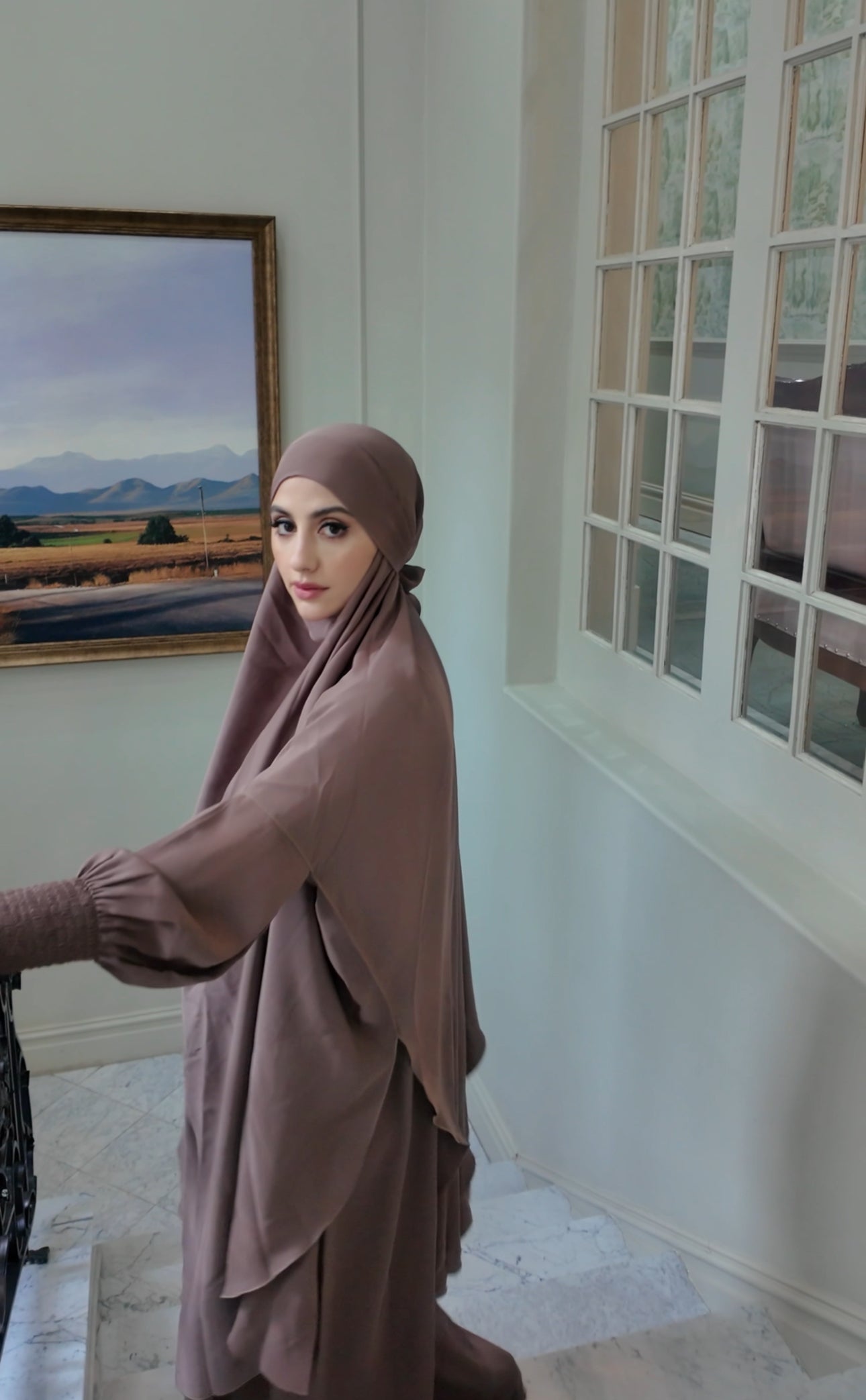 Light Brown Nada fabric Jilbab with long sleeve inner