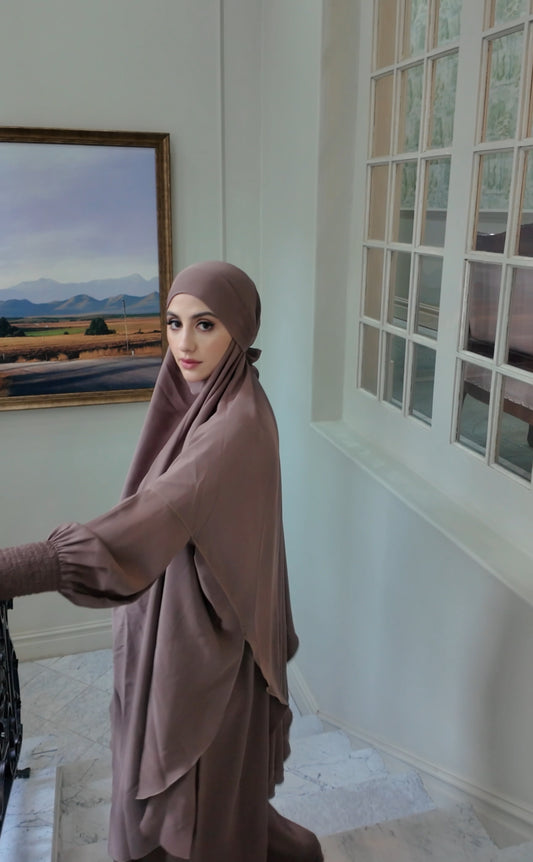 Light Brown Nada fabric Jilbab with long sleeve inner