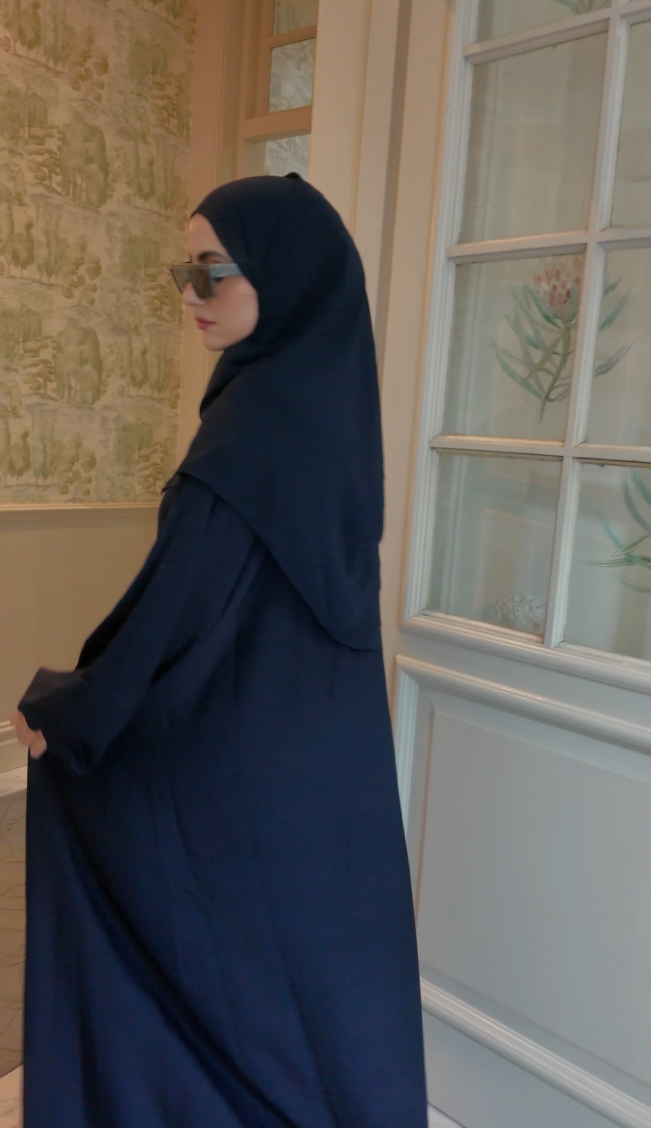 Dark Navy flow Abayah with attached hijab