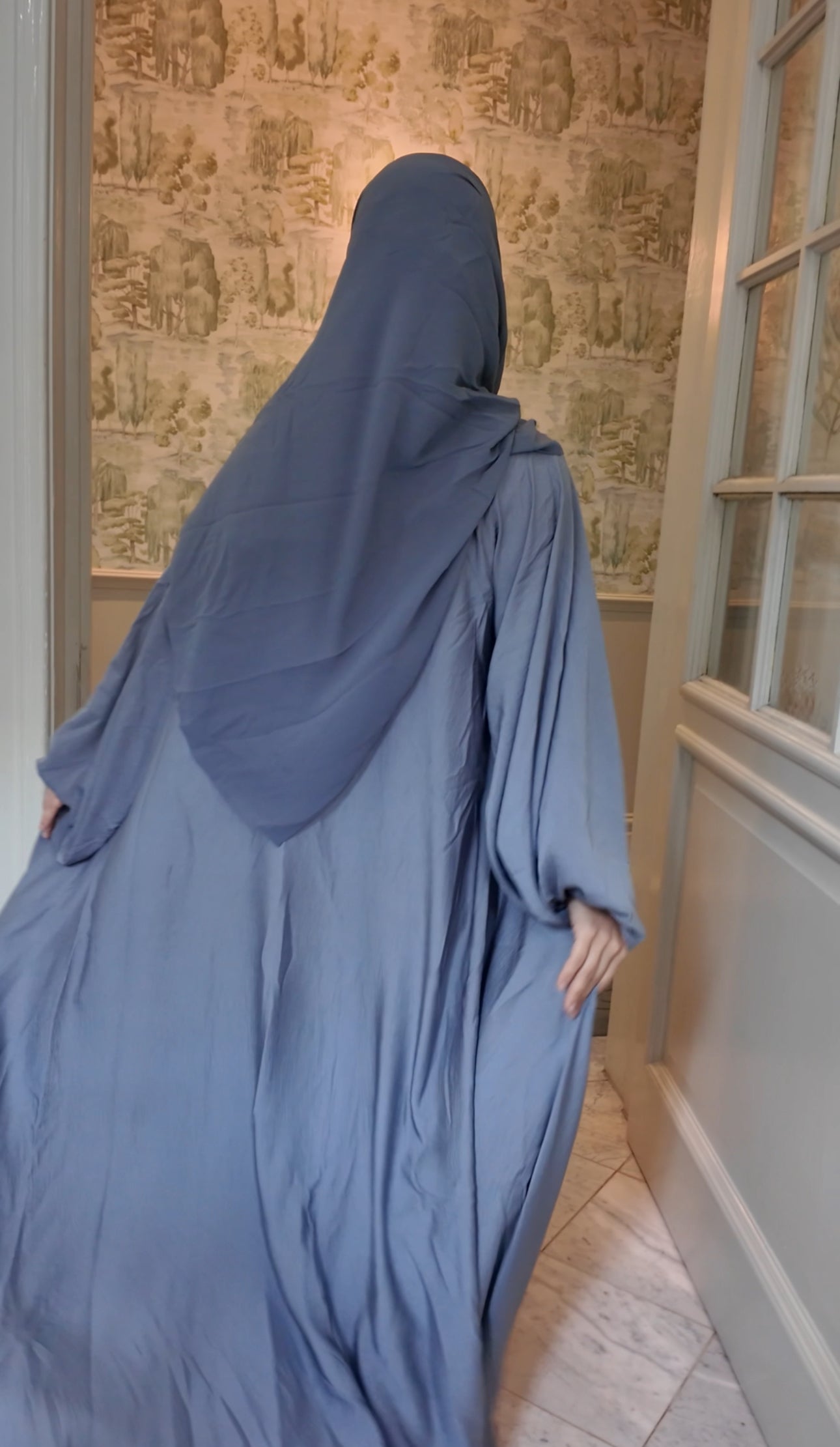 Silver flow Abayah with attached hijab
