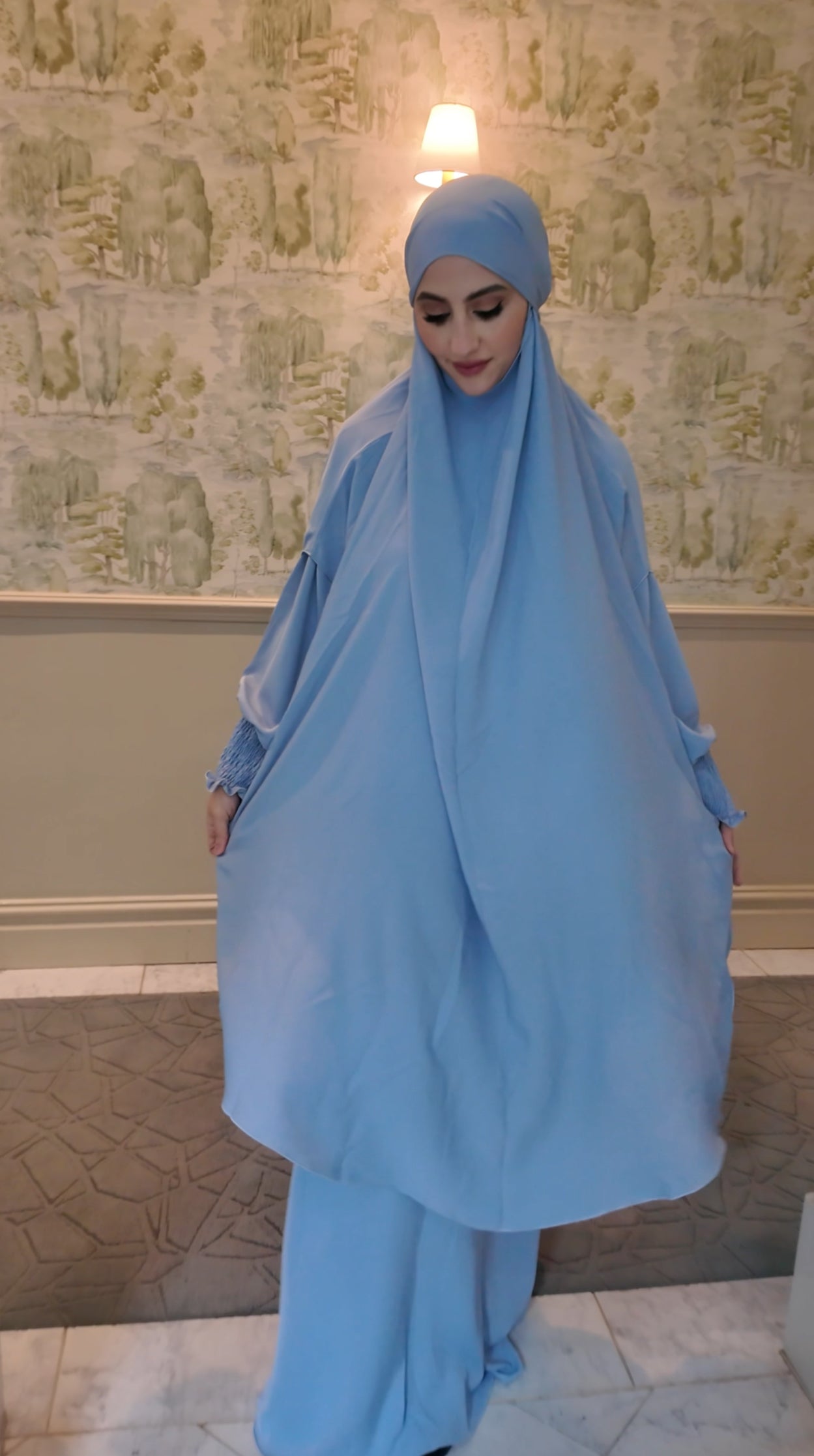 Grayish Blue Nada fabric Jilbab with long sleeve inner