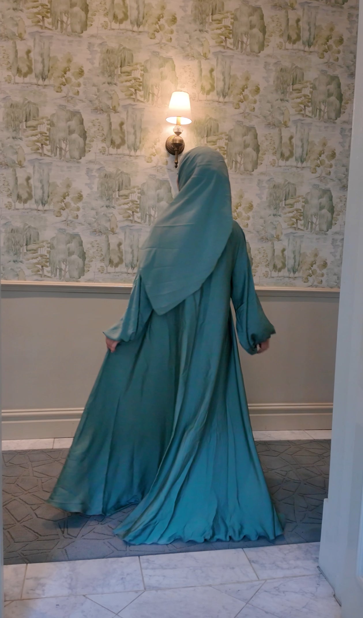 Light green flow Abayah with attached hijab
