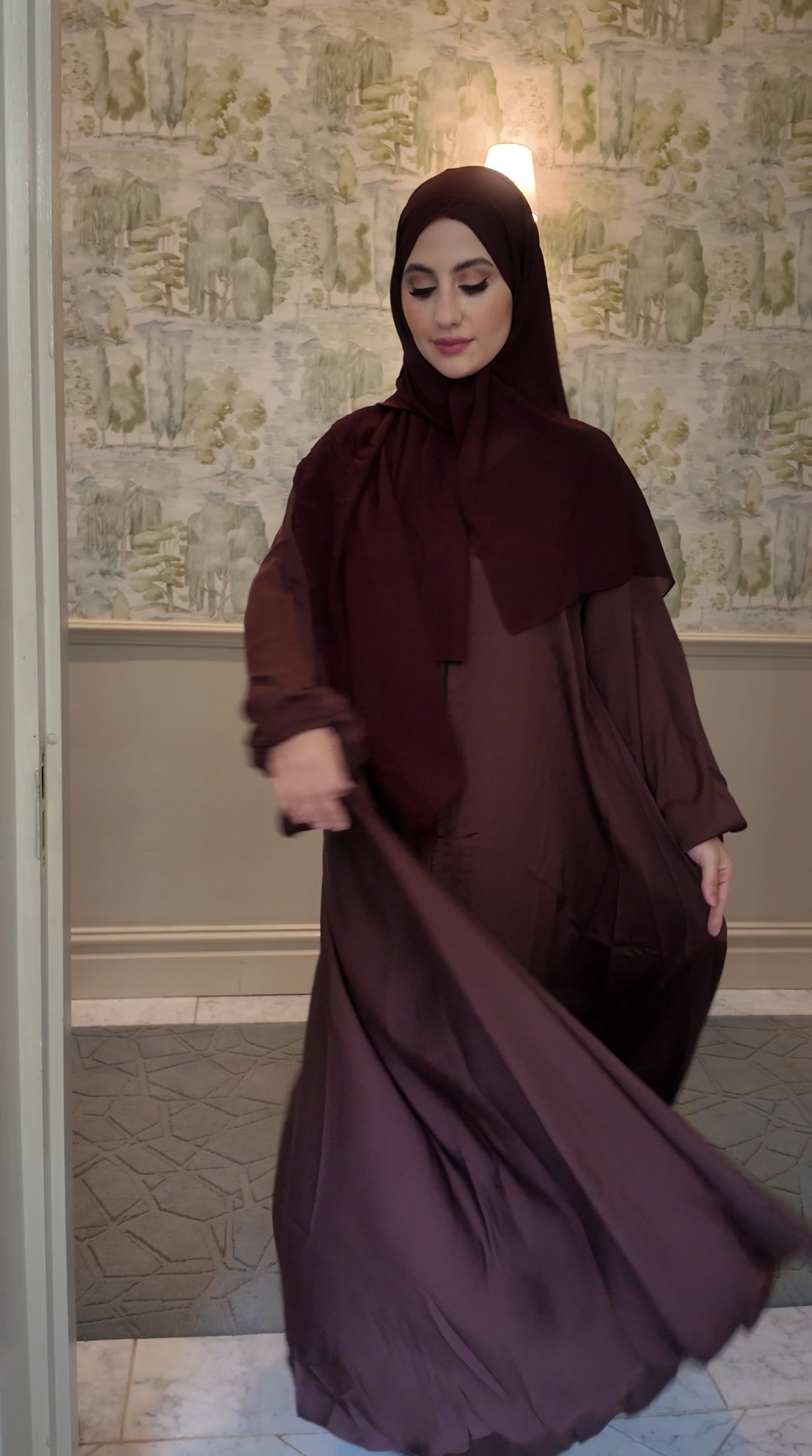 Chestnut Brown flow Abayah with attached hijab