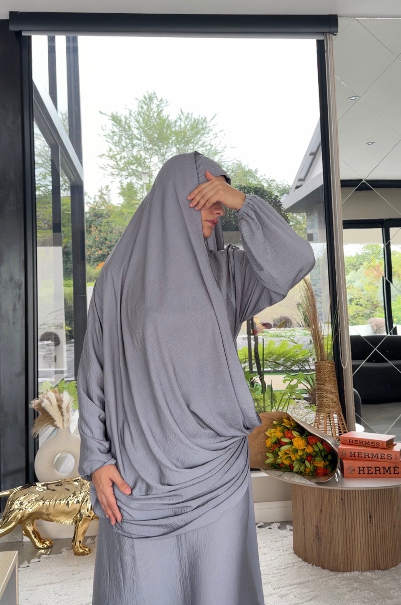Grey long scarf abayah or dress