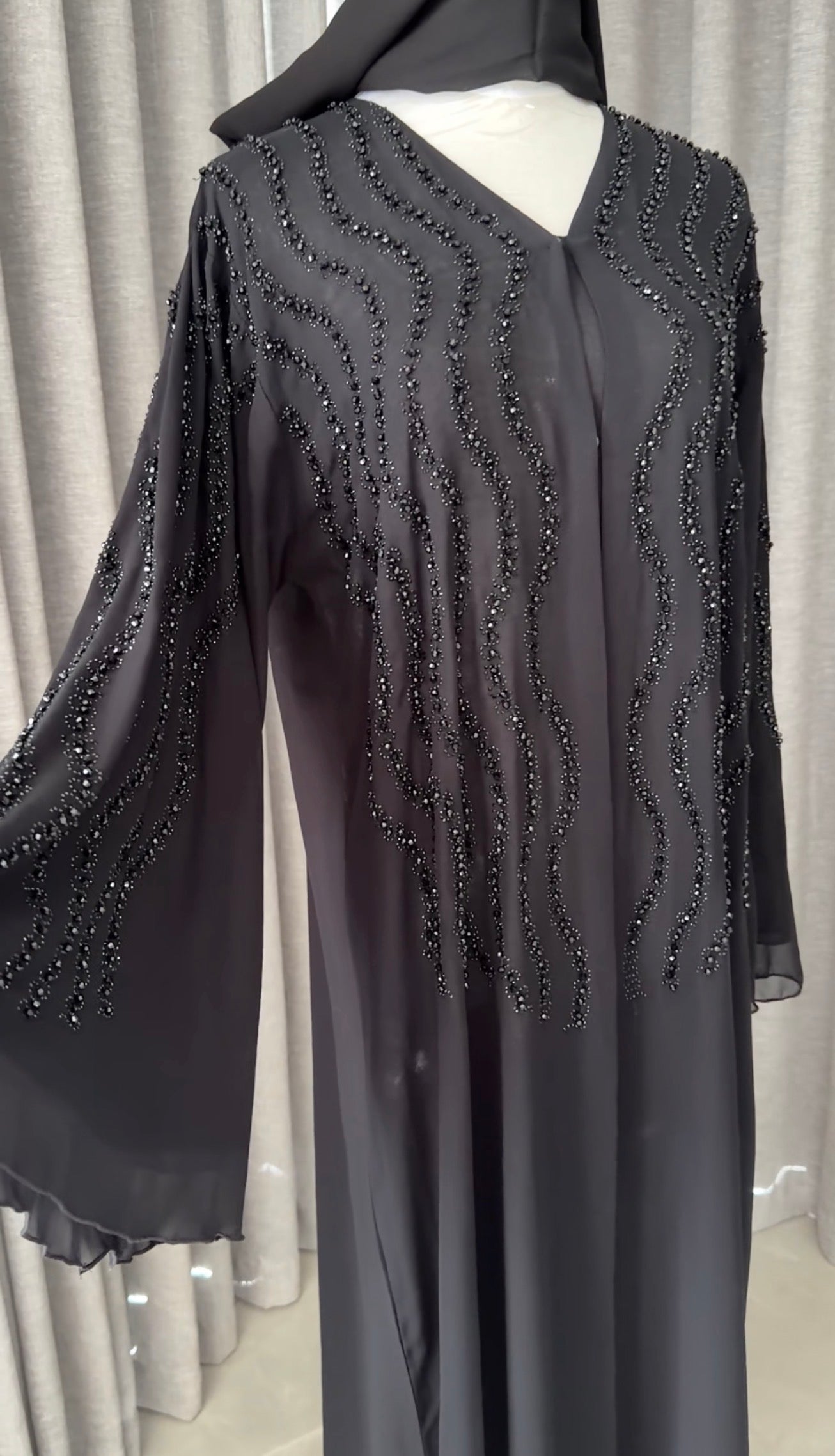 Black Abayah with black bead works on shoulders