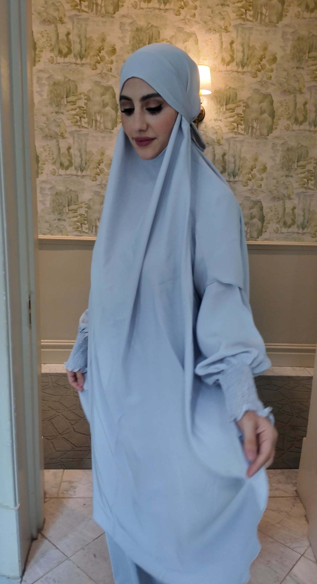 Grayish Blue Nada fabric Jilbab with long sleeve inner