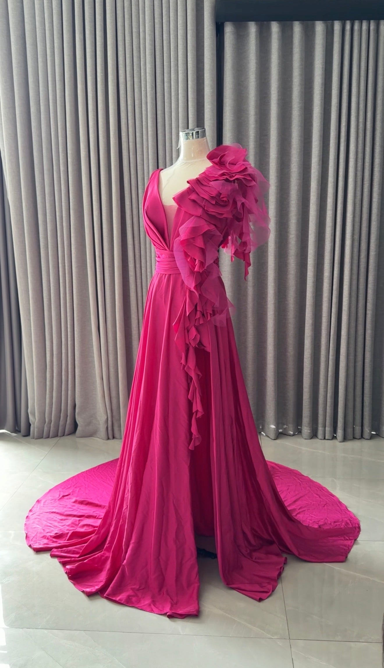 Pink floral bridal dress