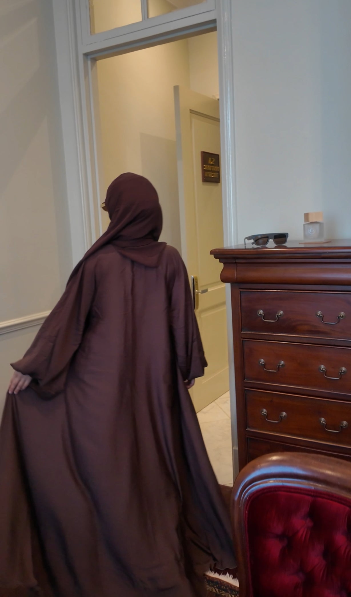 Chestnut Brown flow Abayah with attached hijab