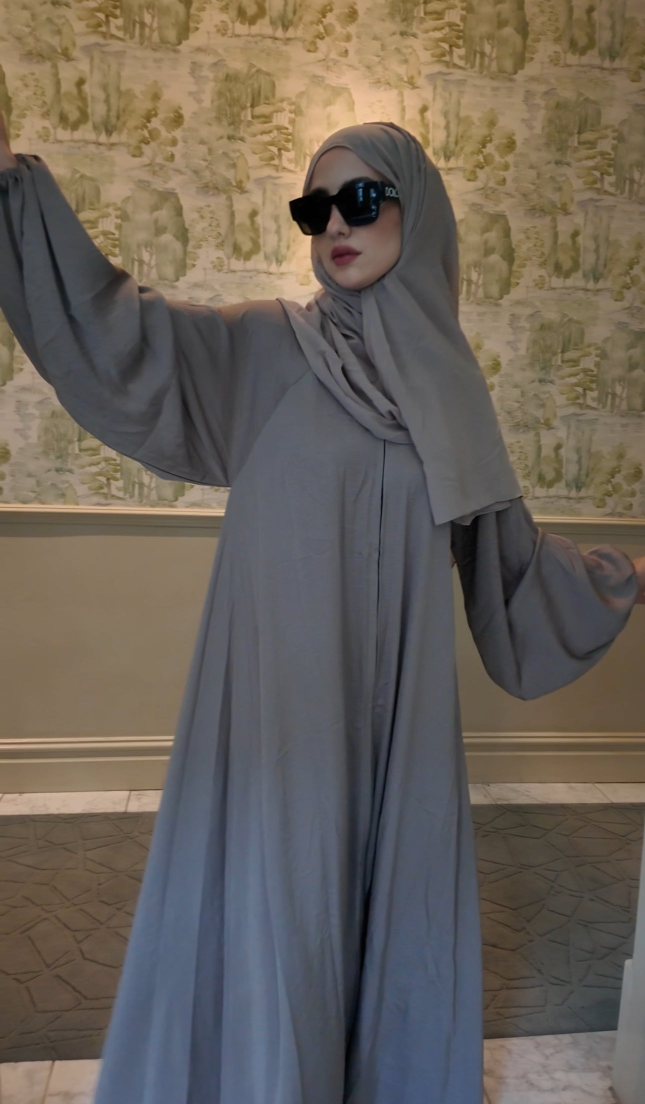 Mocha flow Abayah with attached hijab