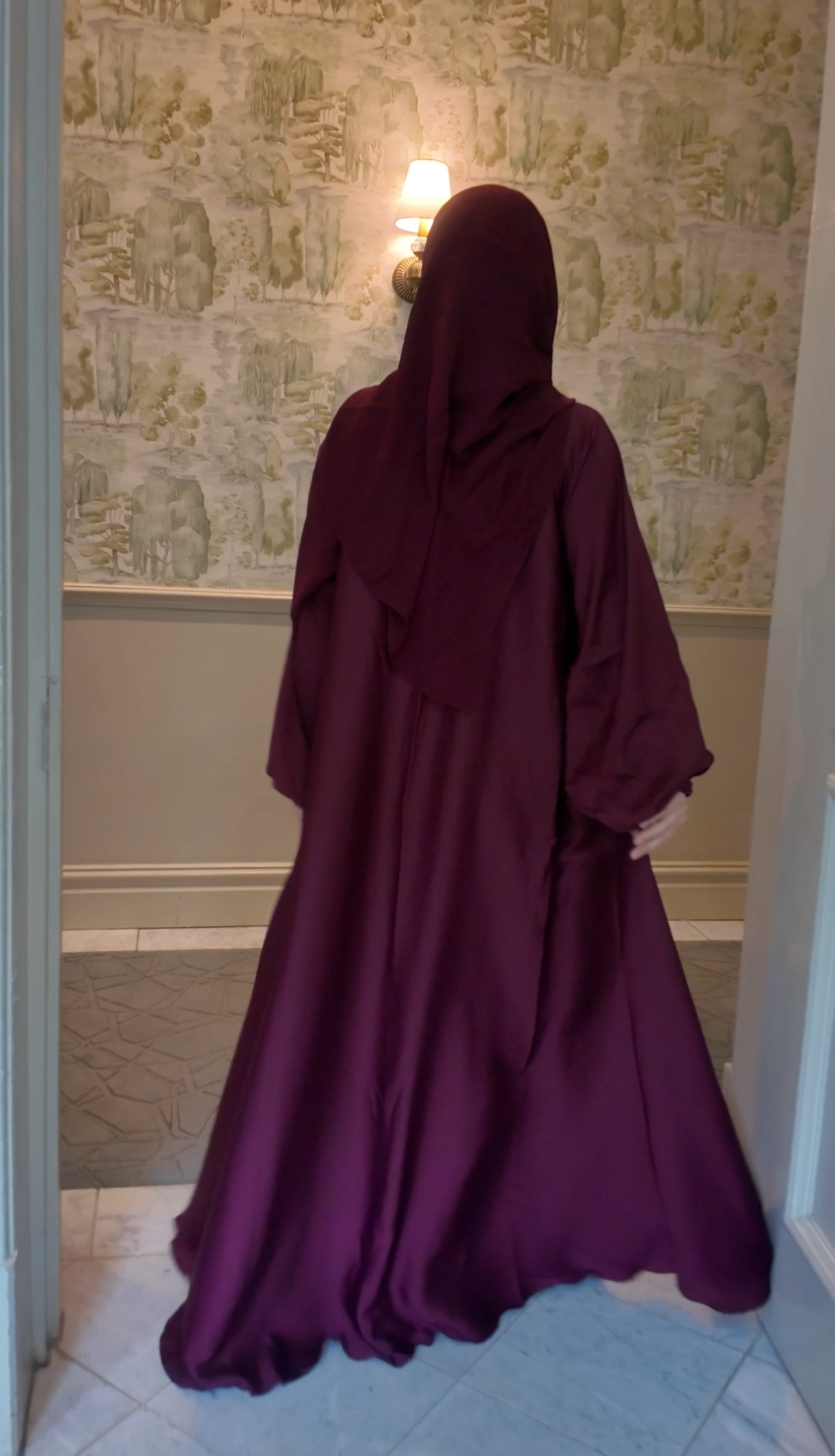 Maroon flow Abayah with attached hijab