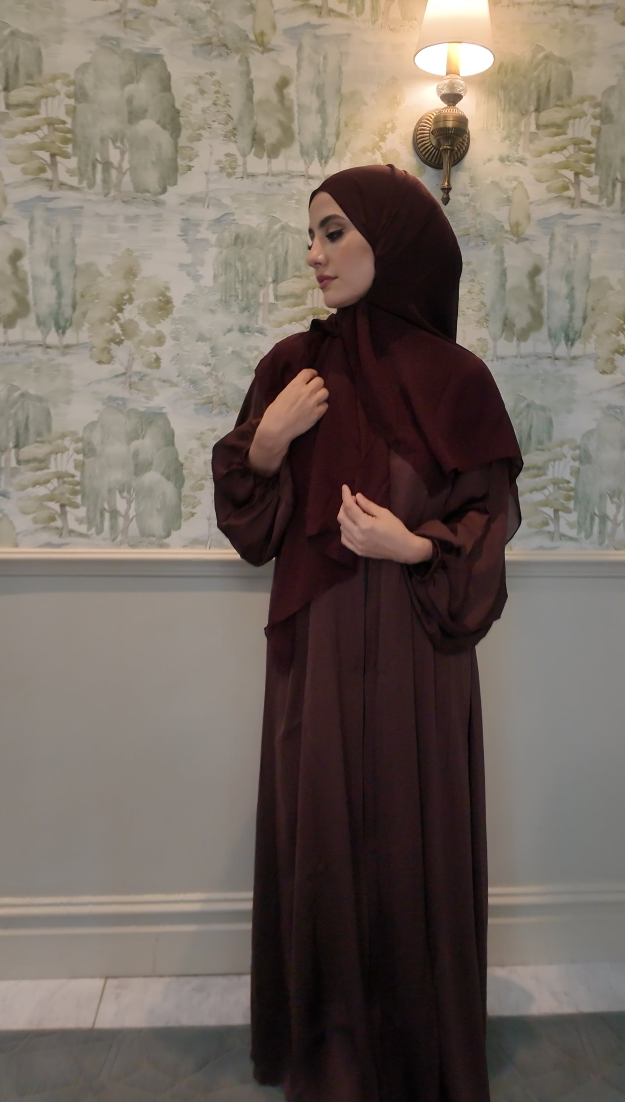 Chestnut Brown flow Abayah with attached hijab