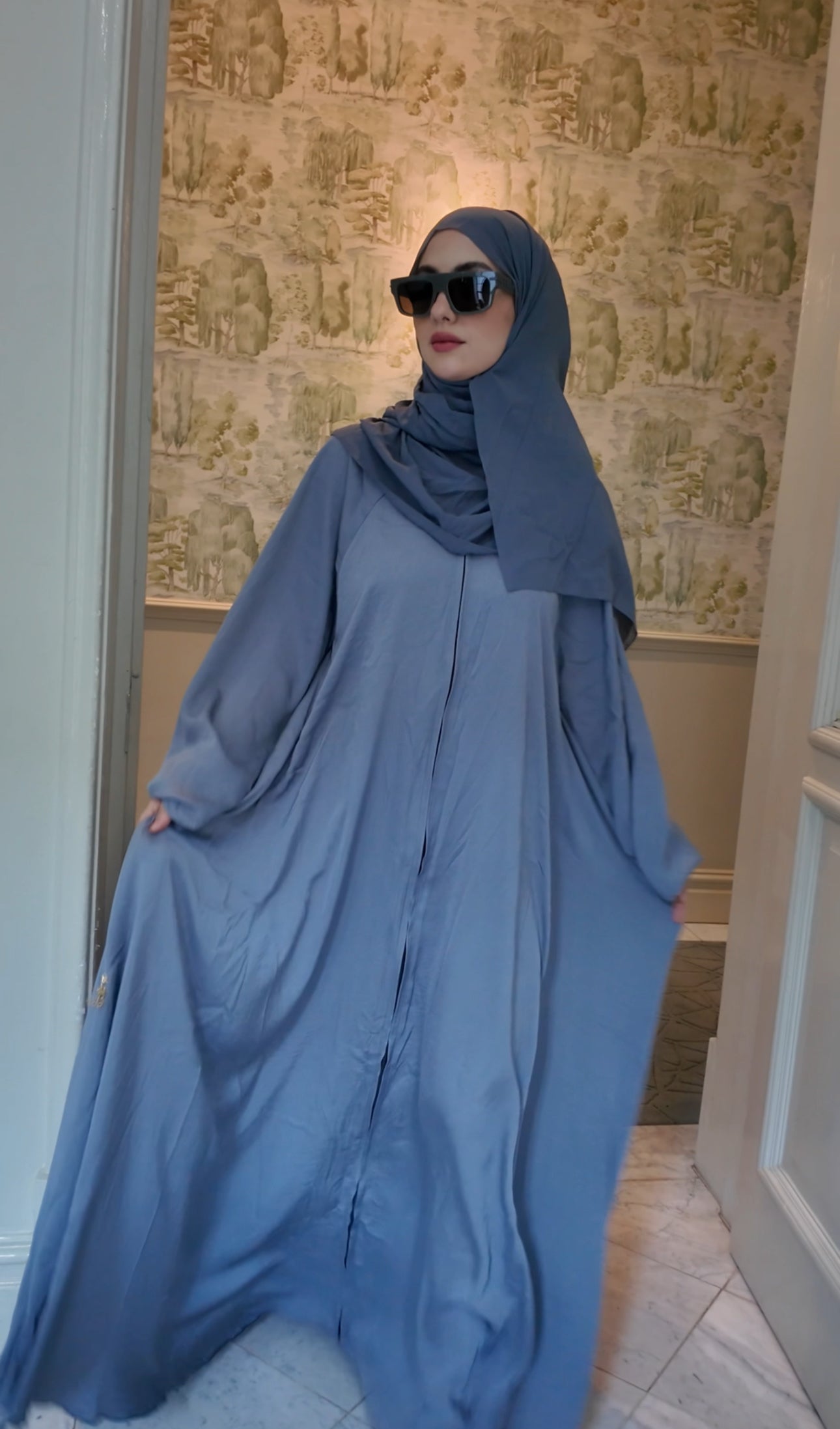 Silver flow Abayah with attached hijab