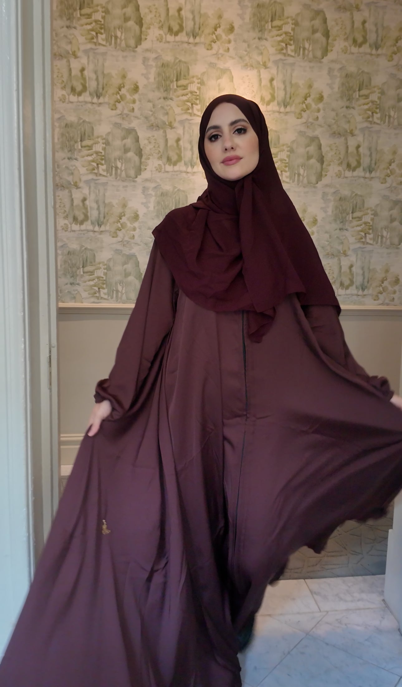 Chestnut Brown flow Abayah with attached hijab
