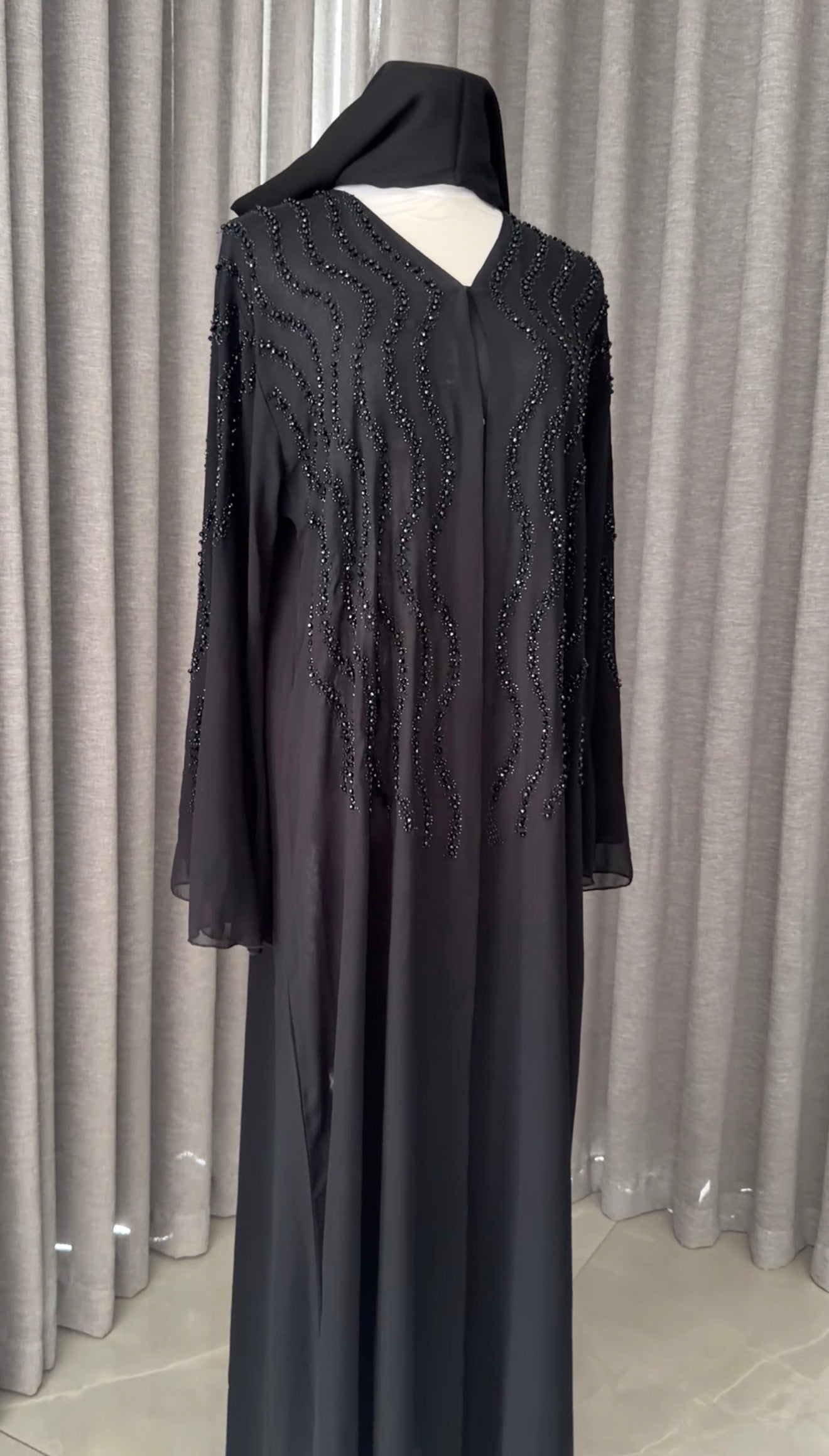 Black Abayah with black bead works on shoulders