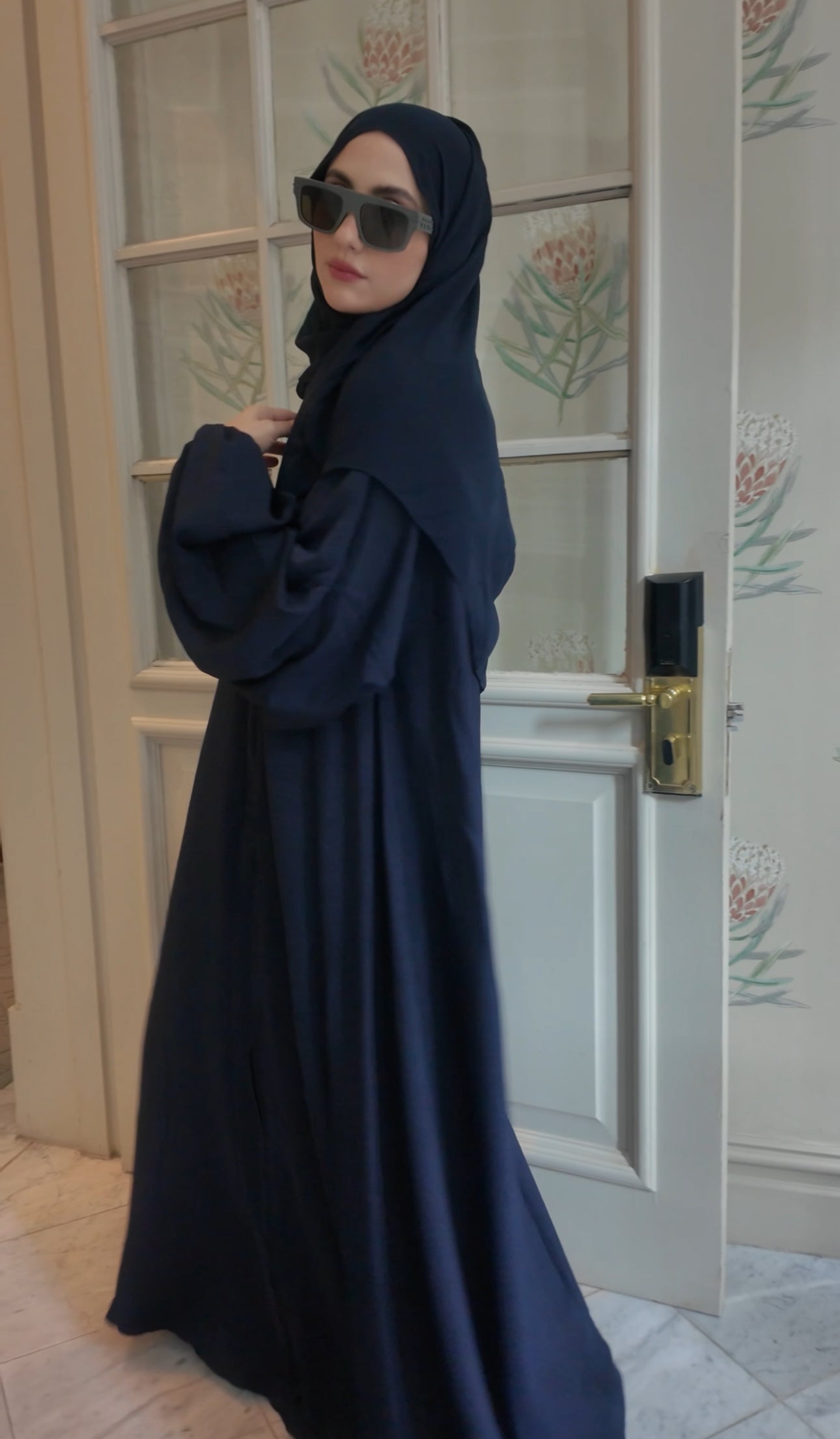 Dark Navy flow Abayah with attached hijab