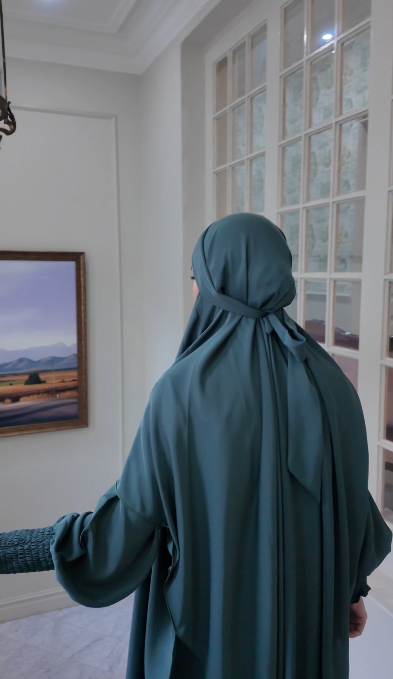 Green Nada fabric Jilbab with long sleeve inner