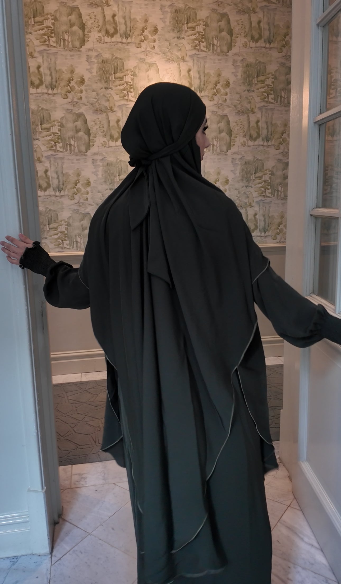 Army Green Nada fabric Jilbab with long sleeve inner