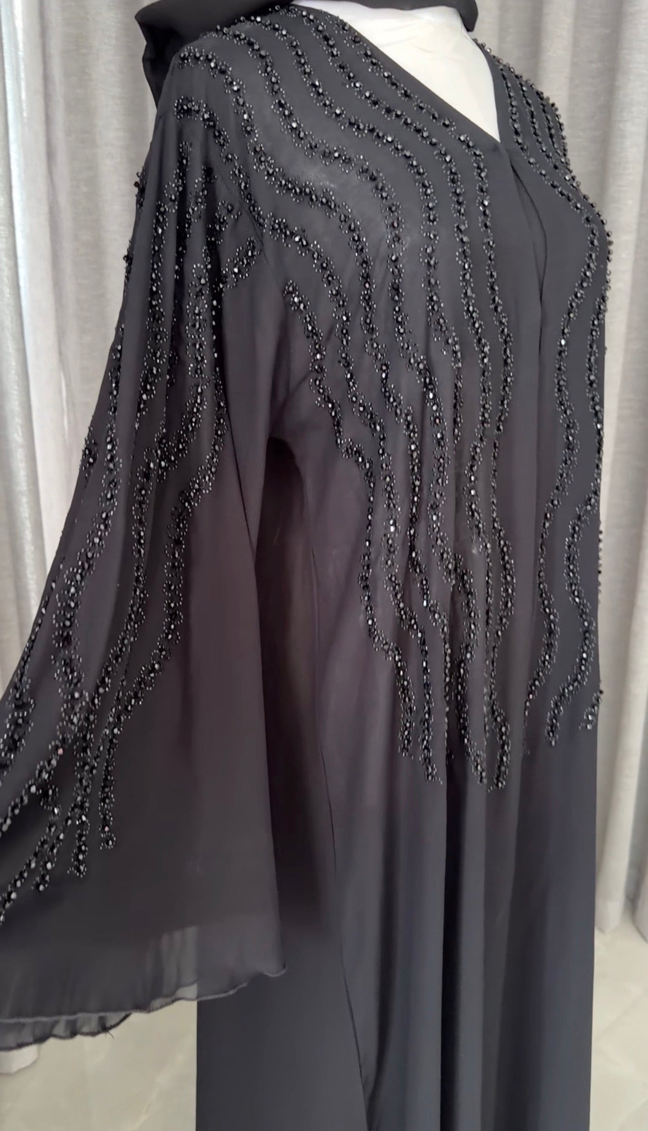 Black Abayah with black bead works on shoulders