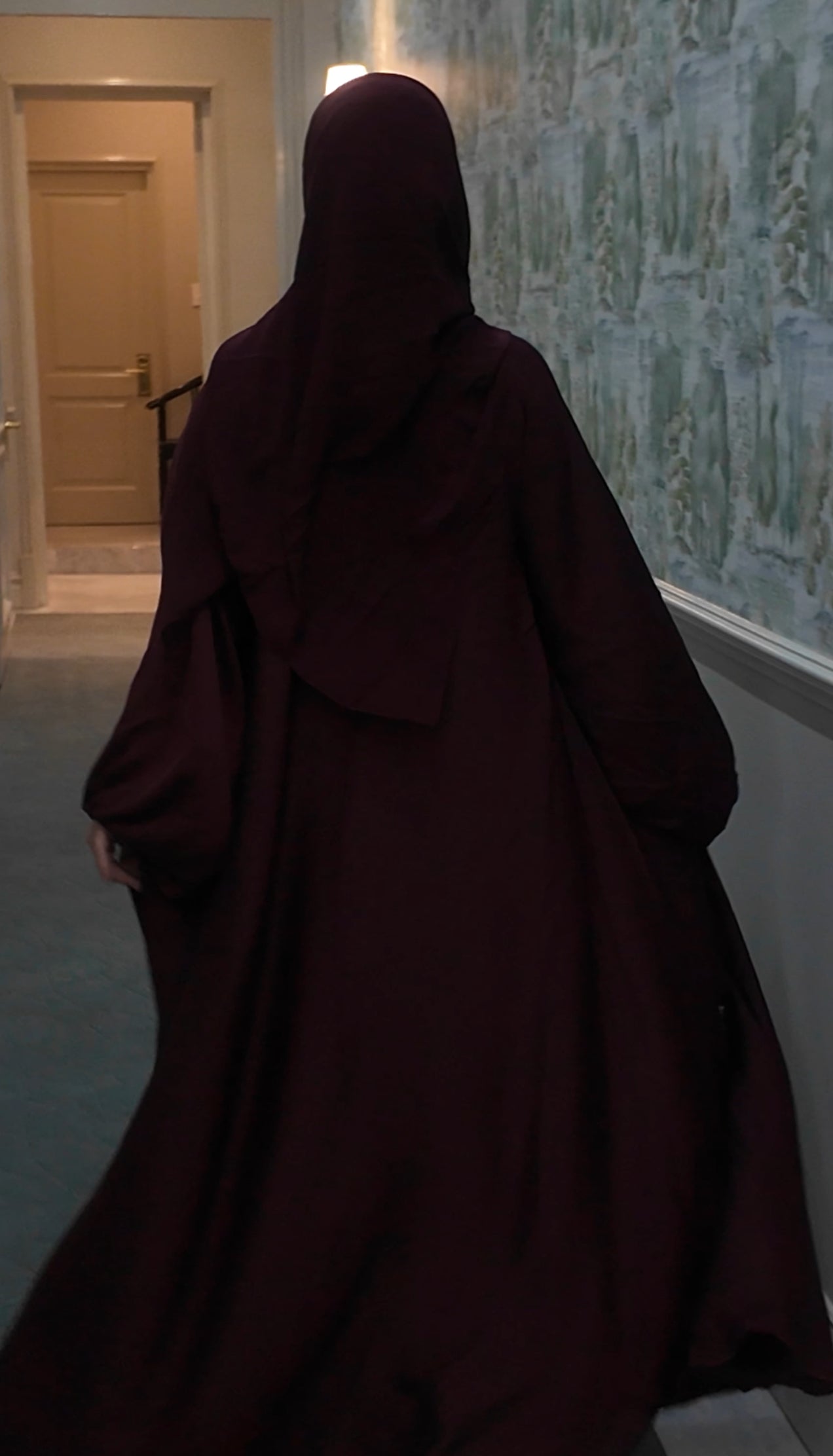 Maroon flow Abayah with attached hijab